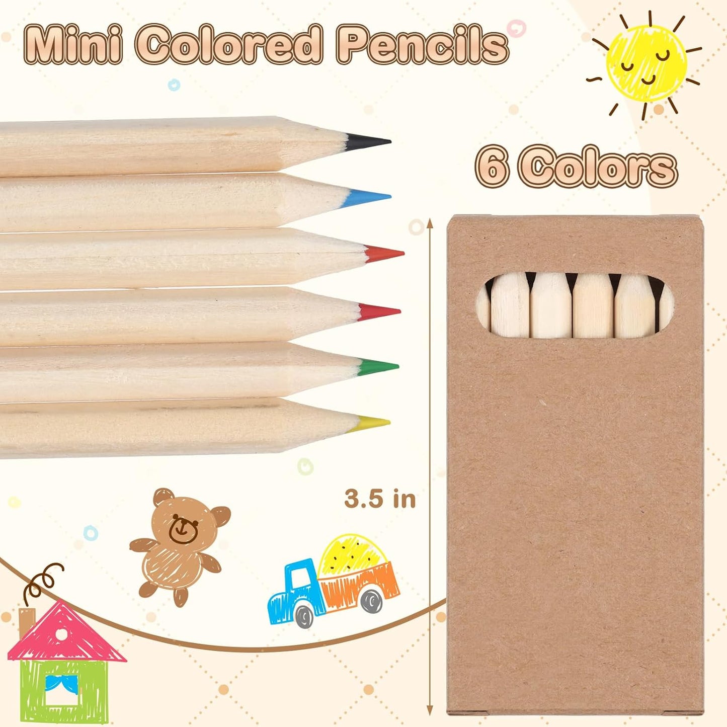 Ctosree 70 Packs Mini Colored Pencils Bulk 3.5 Inch Coloring Drawing Pencil in Kraft Boxes Goodie Bags Gift for Kids Adult Classroom School Office Painting Christmas Birthday Party Favor, 6 Per Pack