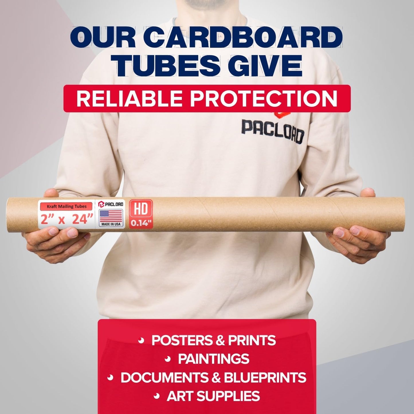 2" x 24" Heavy-Duty Reinforced Cardboard Mailing Tube, Pack of 6 Tubes with 12 Caps – Secure USPS Approved – Great for Shipping and Storing of Prints, Artwork, Posters or Documents