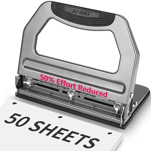 AFMAT 3 Hole Punch Heavy Duty, 9/32" Holes, 50-Sheet Hole Puncher 3 Ring by AFMAT
