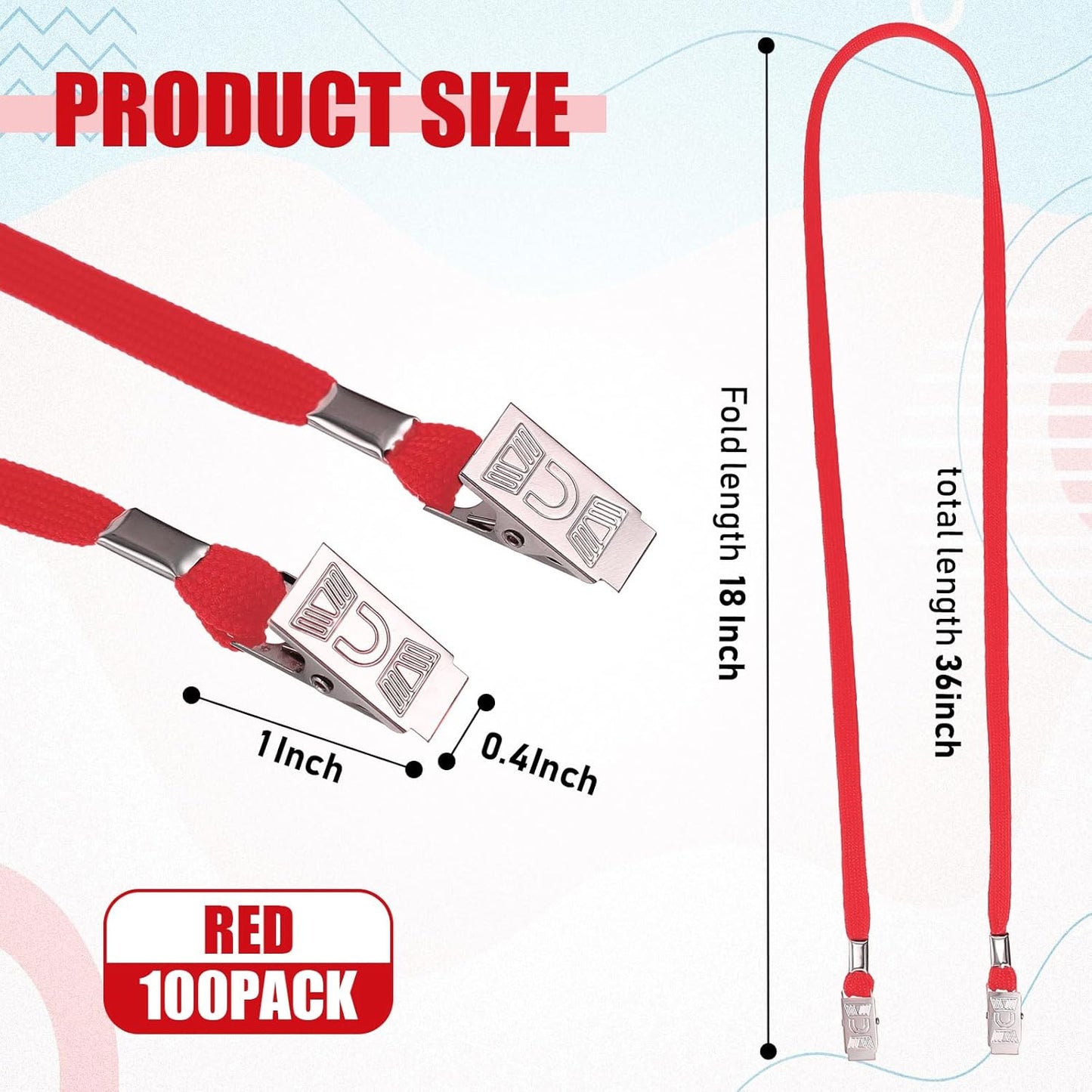 Patelai 100 Pack Double Clip Lanyards Bulk Face Mask Lanyard Twist Free 2 Hook Design Adjustable Badge Neck Strap for Conference Office Class Essential Back to School Gifts ID Card Keychain (Red)