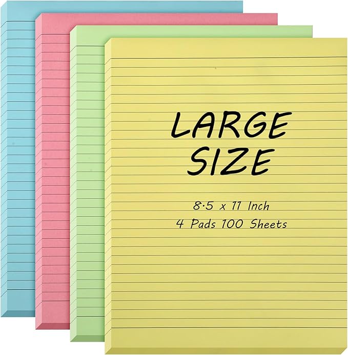 Crtiin 4 Pads Large Sticky Notes 8.5x11 Inch Lined Jumbo Sticky Notes by Crtiin