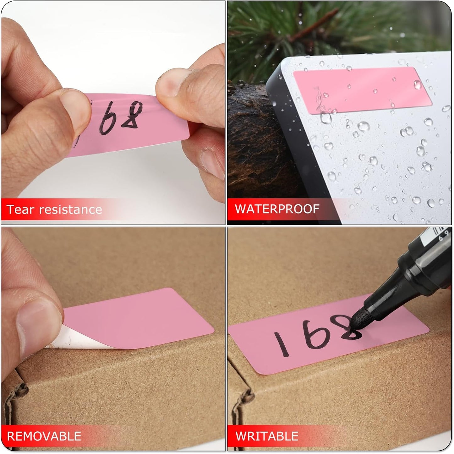 Pink Rectangle Stickers 2 x 1 Inch Color Coding Labels Vinyl Roll Self-Adhesive Waterproof Removable 500 PCS