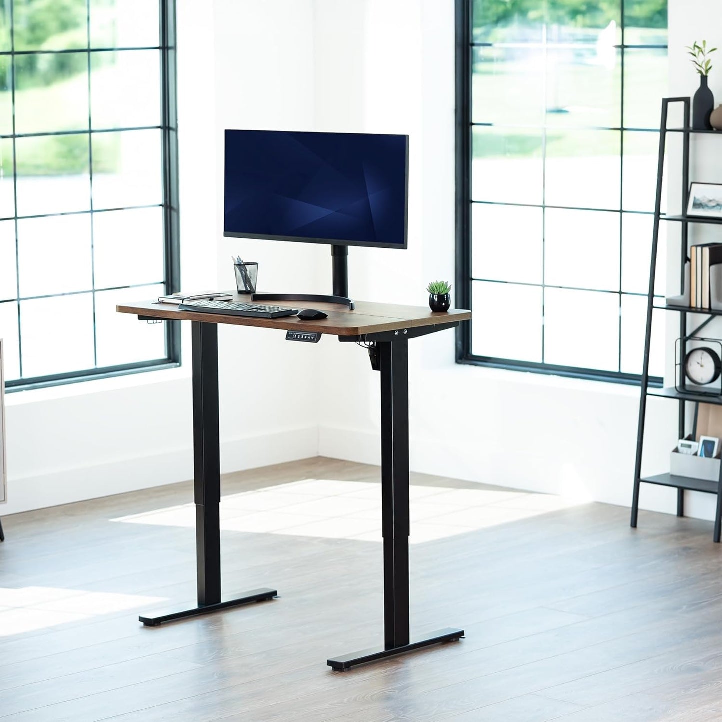 VIVO Electric 43 x 24 in Standing Desk, Memory Height Adjustment, 1B Series, Rustic Vintage Brown Top, Black Frame, DESK-1B4N