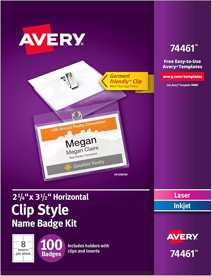 Avery Customizable Name Badges, Clip Style, 2.25" x 3.5", 100 per Pack by Avery