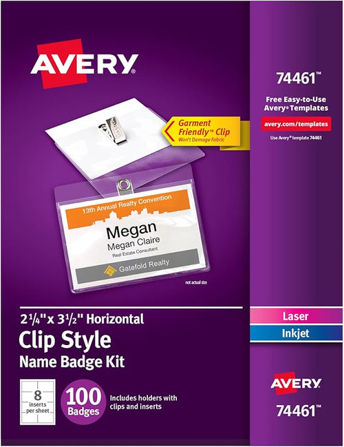Avery Customizable Name Badges, Clip Style, 2.25" x 3.5", 100 per Pack by Avery
