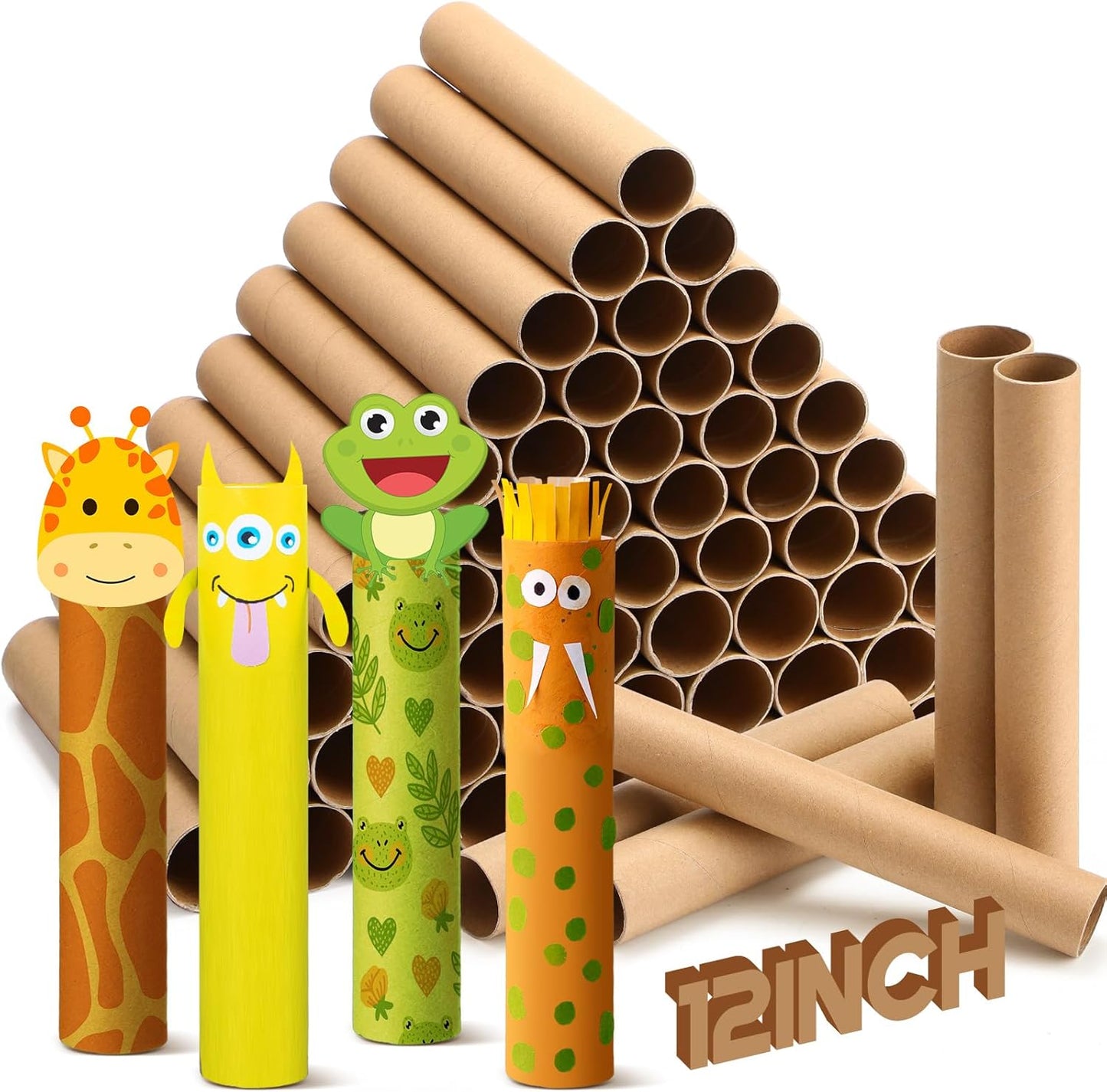 MotiMind 60 Pcs Cardboard Tubes for Craft 2 Size Empty Paper Towel Rolls Cardboard Toilet Paper Tubes Bulk for Classroom DIY Projects (Cowhide,1.4 x 12 Inch, 1.6 x 12 Inch)