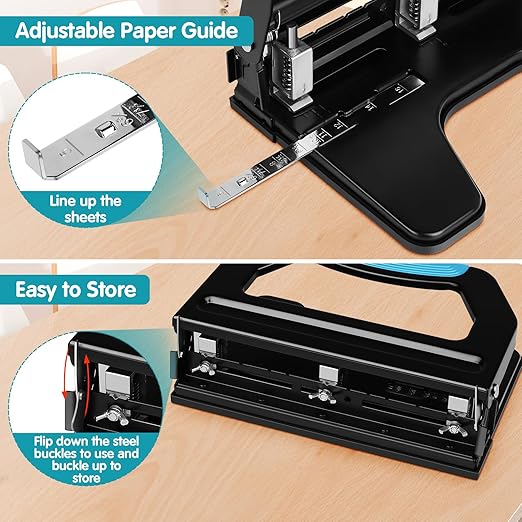 AFMAT 3 Hole Punch Heavy Duty, 9/32" Holes, 50-Sheet Hole Puncher 3 Ring - Image 6