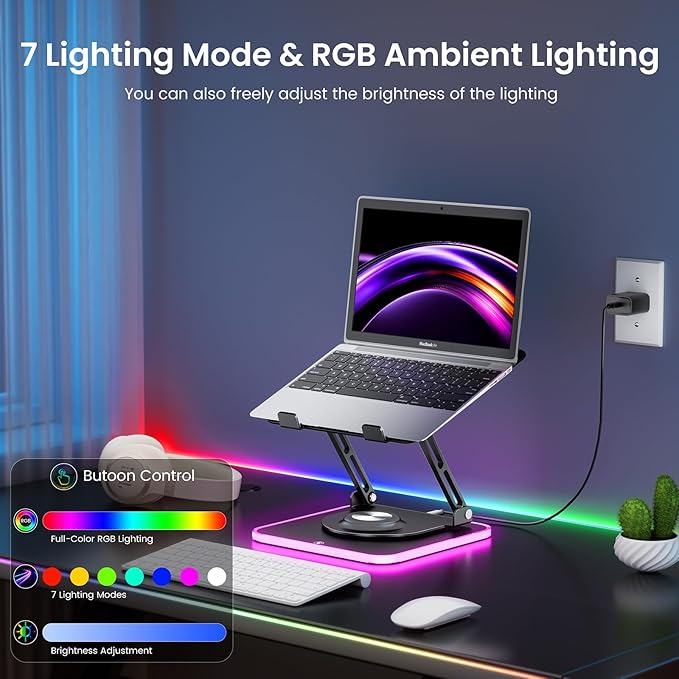 JOYEKY RGB Laptop Stand for Desk, Adjustable Ergonomic Laptop Riser - Image 3