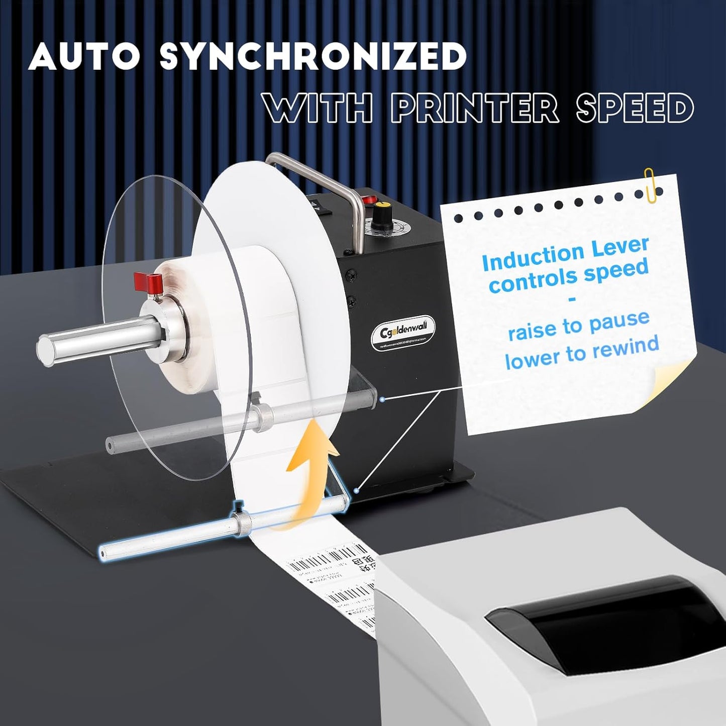 CGOLDENWALL Upgraded Automatic Label Rewinder, Larger Label Width 7.08" Diameter 8.78", Bidirectional Rewinding, Corefree/1"/1.5"/3" Core, Speed Adjustable, Apparel Logistics Office, 100V-240V