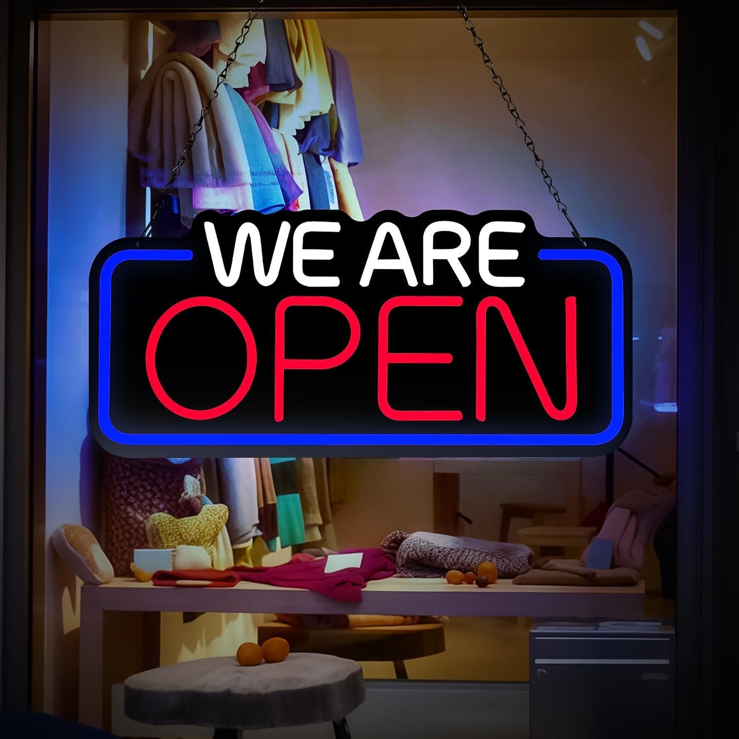 We Are Open Sign, 22" X 10" Bright Led Neon Open Sign, Adjustable Brightness and Blinking Modes, Large Open Signs for Business Bar Restaurant Hotel Storefront Window