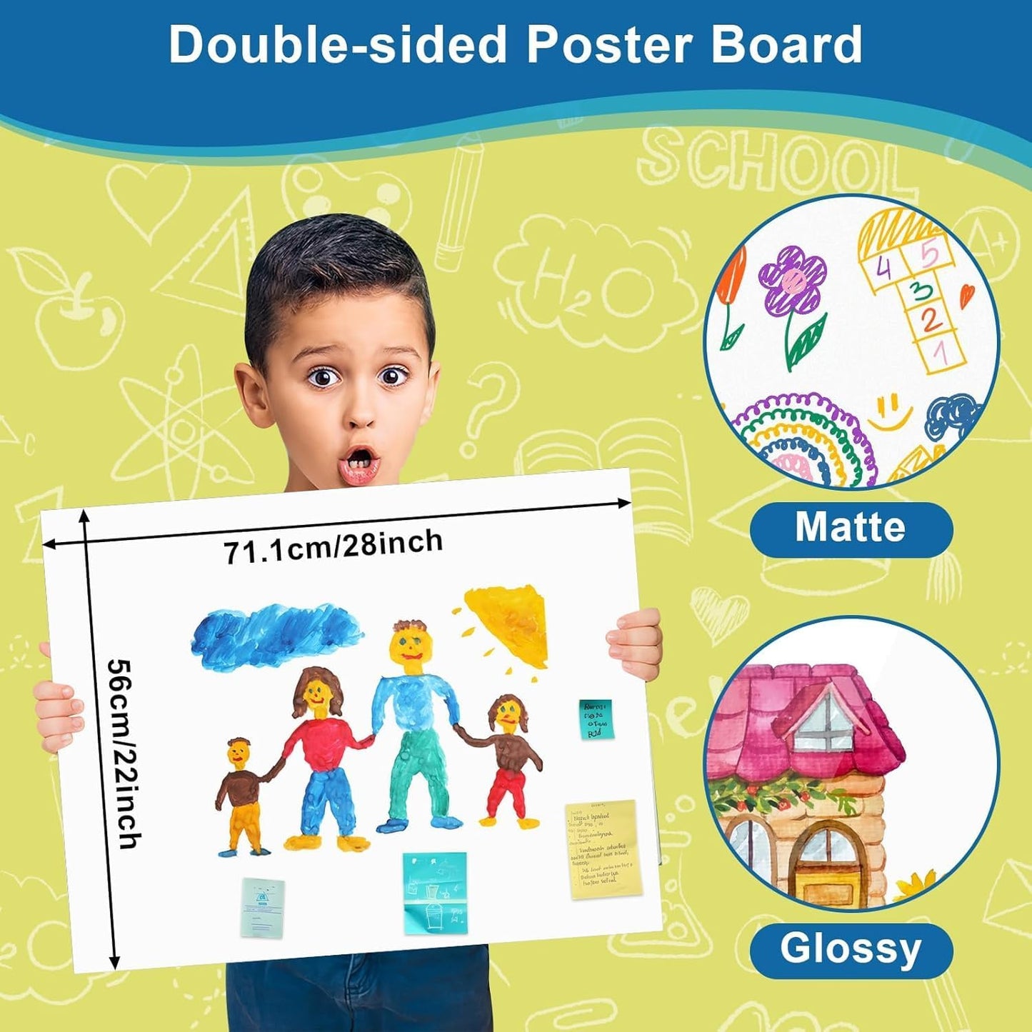 50 Pcs Poster Board 22" x 28" White Poster Paper Bulk, ROOKEA 250 GSM Vision Board for School Arts Craft Projects Presentations Drawing Scrapbooking Blank Graphic Display Office Supplies