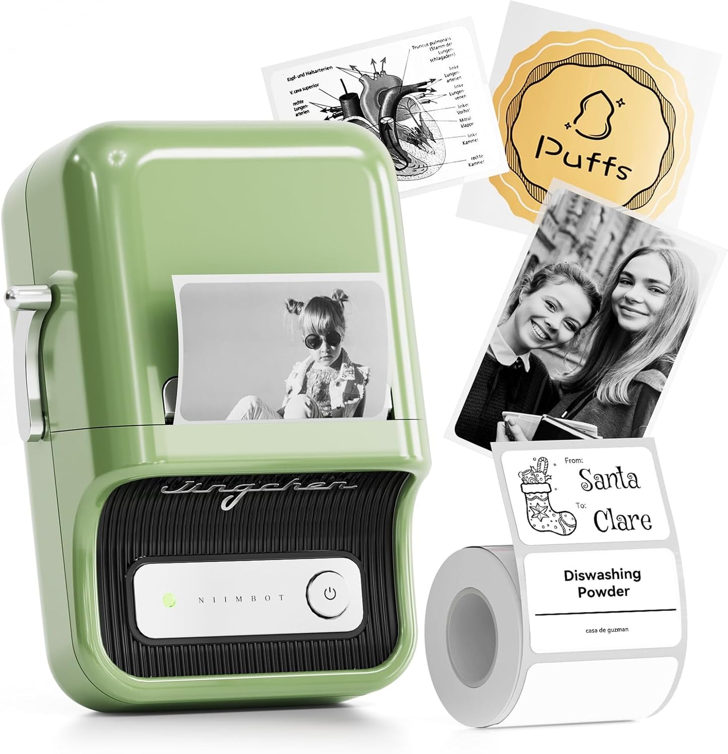 NIIMBOT B21 Label Maker, 2 Inch Portable Thermal Label Printer, Label Maker Machine with Tape, Compatible with Android, iOS & PC,Labeling for Home Storage Office and Small Business,Green