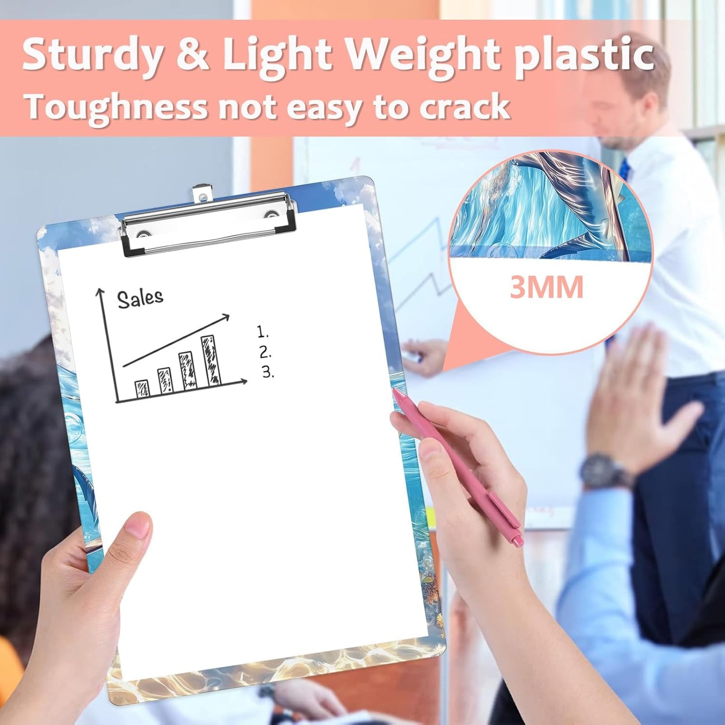 Cute Shark Plastic Clipboards,Cute Fashion Clipboard Decorative 8.5" x 12.5"Standard A4 Size Clipboards,Acrylic Clipboard for Teacher,Social Worker,Students,Nurse,Office Supplies