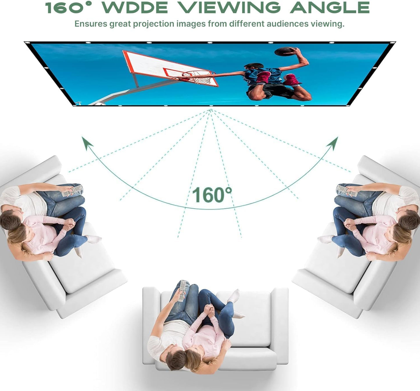 AAJK Projector Screen 100 inch, Washable Projector Screen 16:9 Foldable Anti-Crease Portable Projector Movies Screen for Home Theater Outdoor Indoor Support Double Sided Projection