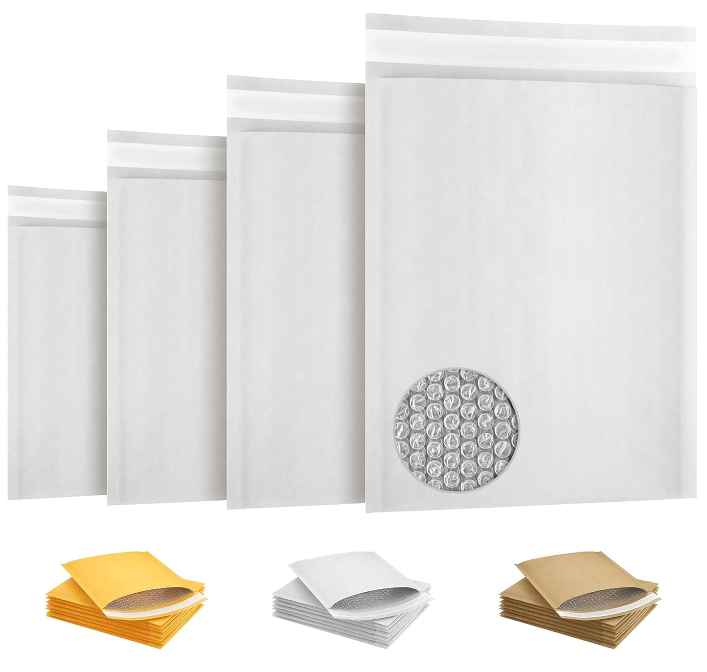 White Kraft Bubble Mailer Envelopes, 4 x 7 Inches. 50 Pack Mail Padded Envelopes Self Seal. Waterproof Kraft Bubble Mailers. Tear-Resistant Mailing Envelope Padded. Sturdy Paper Mailer