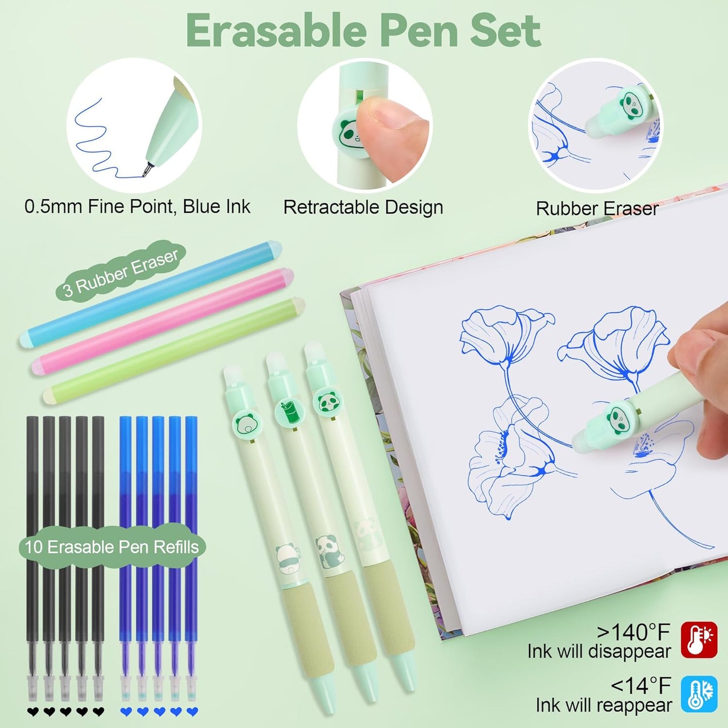 61 PCS Aesthetic School Supplies with Cute Pencil Case, Pastel Highlighters, Gel & Erasable Pens, Mechanical Pencils, Refills, Complete Essentials Stationery Kit for Students (Green)
