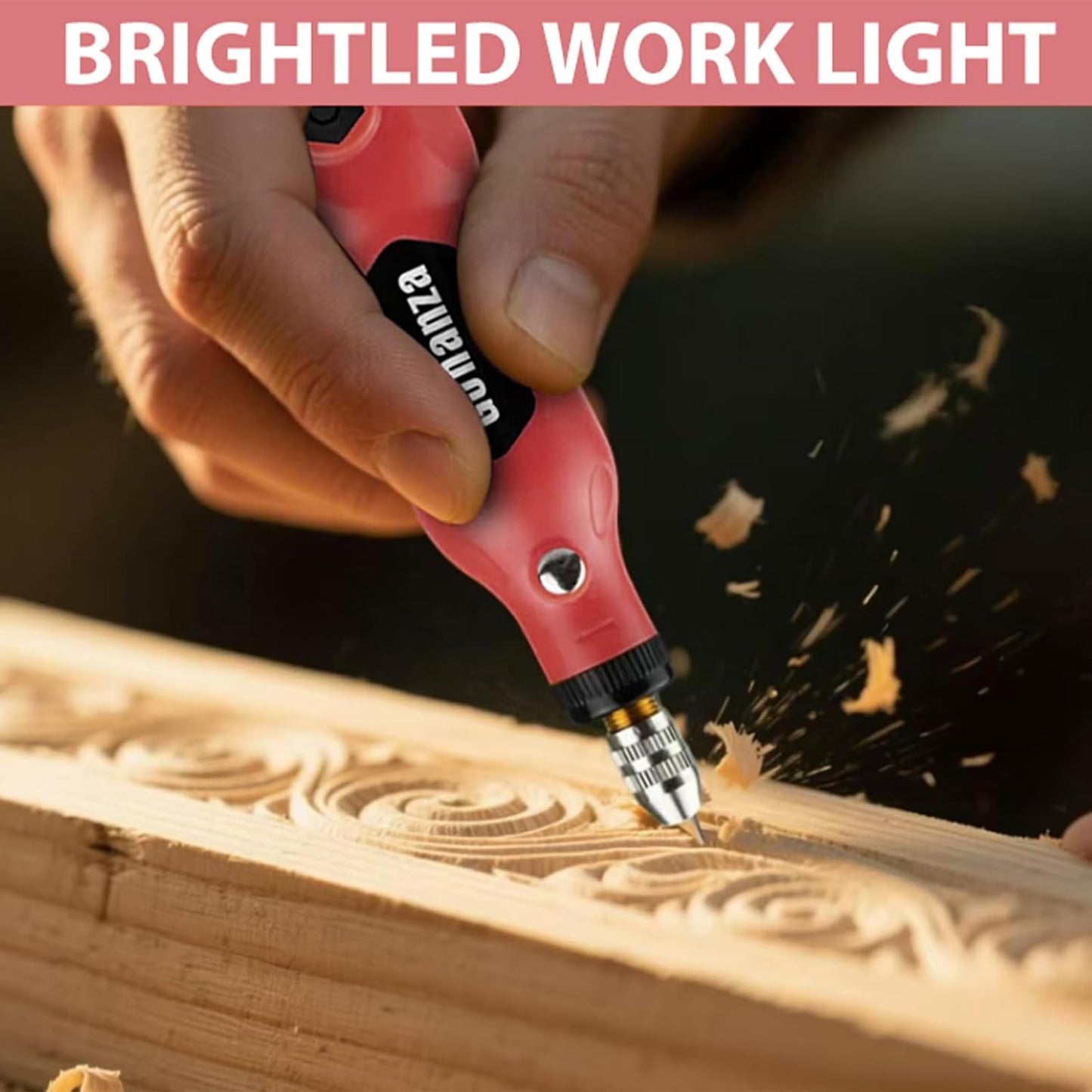 GONANZA Mini Cordless Rotary Tool Kit - 5-Speed with LED Light, Includes 78 Accessories, 3.7V Type-C Rechargeable, Ideal for Grinding, Polishing, Cutting, Engraving, Drilling, and DIY Crafts (Pink)