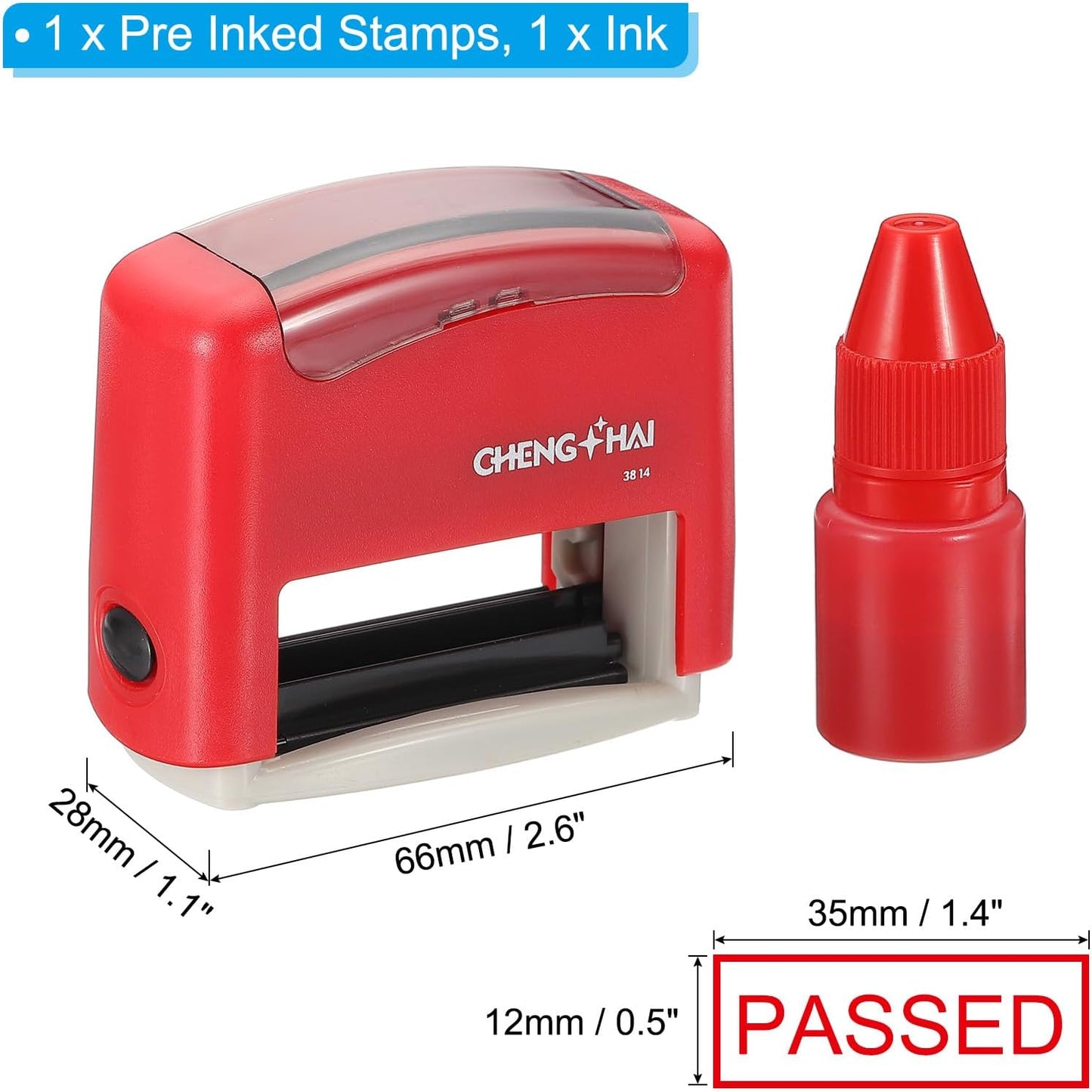 YOKIVE Passed Self Inking Rubber Stamp, Office Ink Business Stamp for Office Documents, Paperwork, Warehouse, Label (Red)