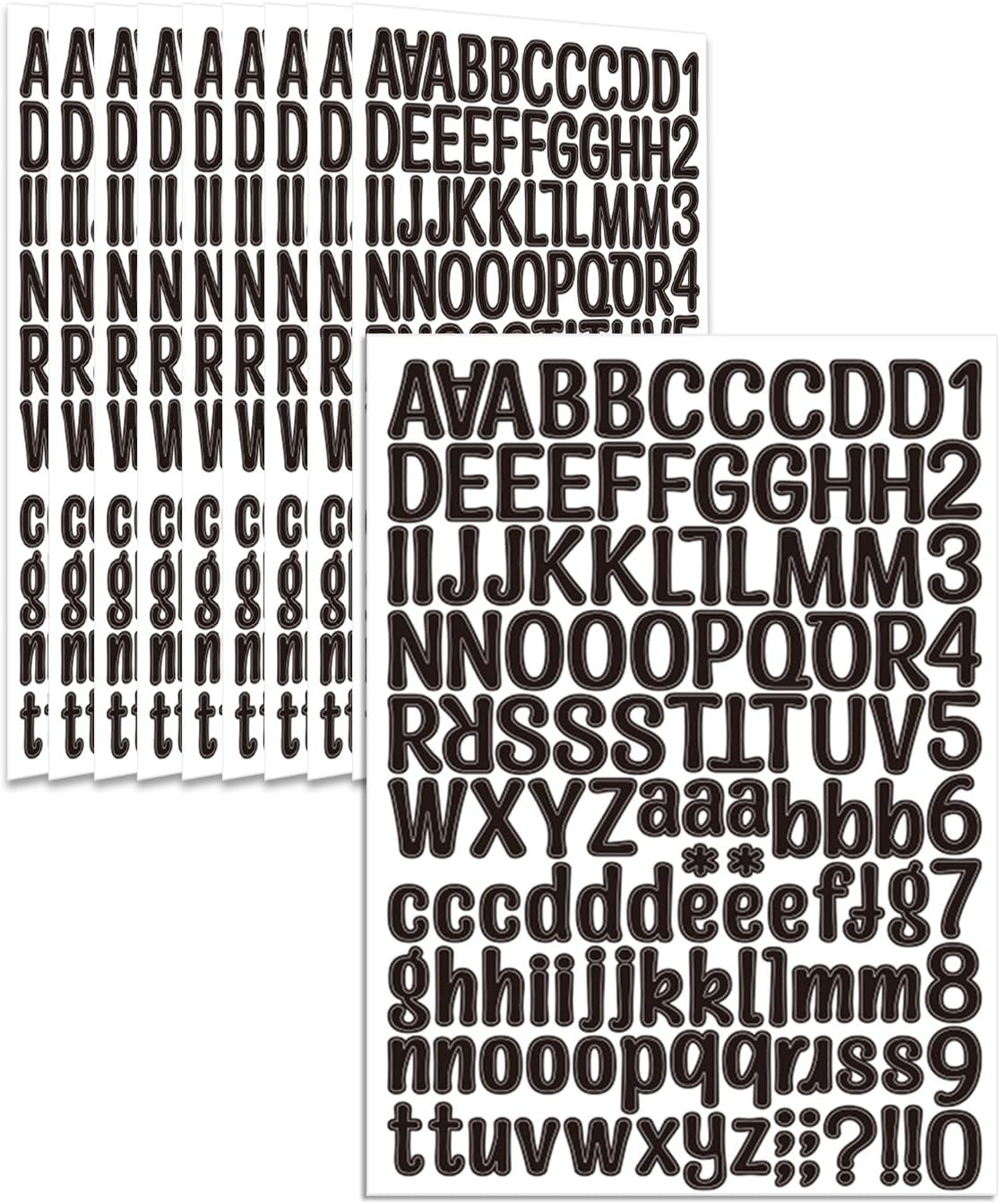 Uniclife 10 Sheets Letter Stickers, 1260 Pcs Scrapbook Stickers, 1 Inch Vinyl Number Alphabet Sticker, Self-Adhesive Stick on Letters for Mailbox Bottles Crafts Posters Decor, Black