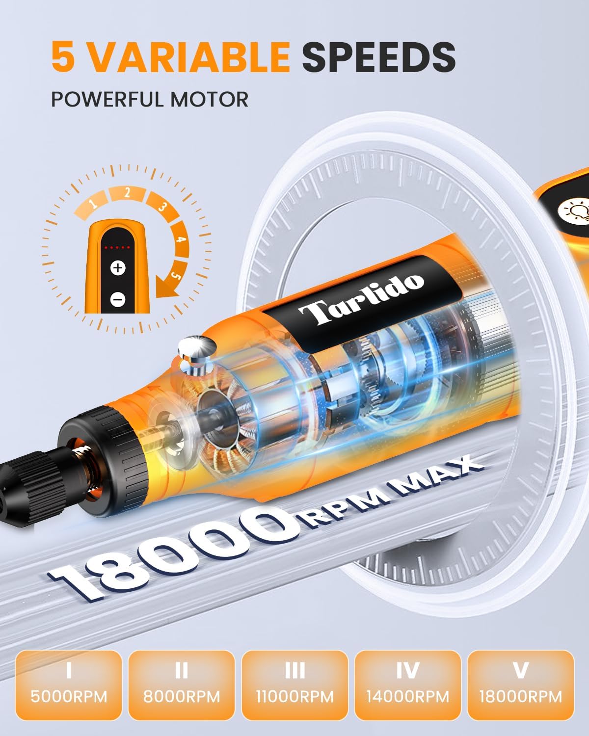 Cordless Rotary Tool Kit, 3.7V 2.0Ah Rechargeable Battery, 18000RPM 5-Speed Multi Power Carving Tools, 31Pcs Accessories, Engraving, Sanding, Grinding, Polishing, Carving, Etching, DIY-Orange