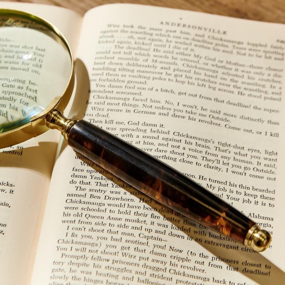 Two's Company Tortoise Swirl Magnifier with 4X Magnification and Letter Opener Set in Gift Box