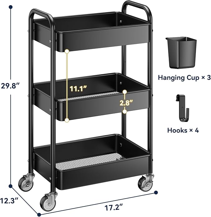YASONIC 3 Tier Rolling Cart - Image 6