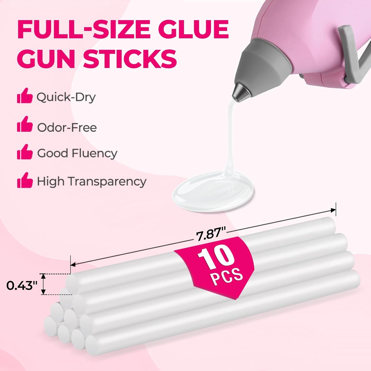 WORKPRO Hot Glue Gun Full Size - 60/100W Dual Temp Glue Gun and Sticks Set with 10 PCS Glue Sticks (7/16") - 90S Fast Preheating Hot Glue Gun for Construction, Crafting, DIY and Repairs - Pink Ribbon