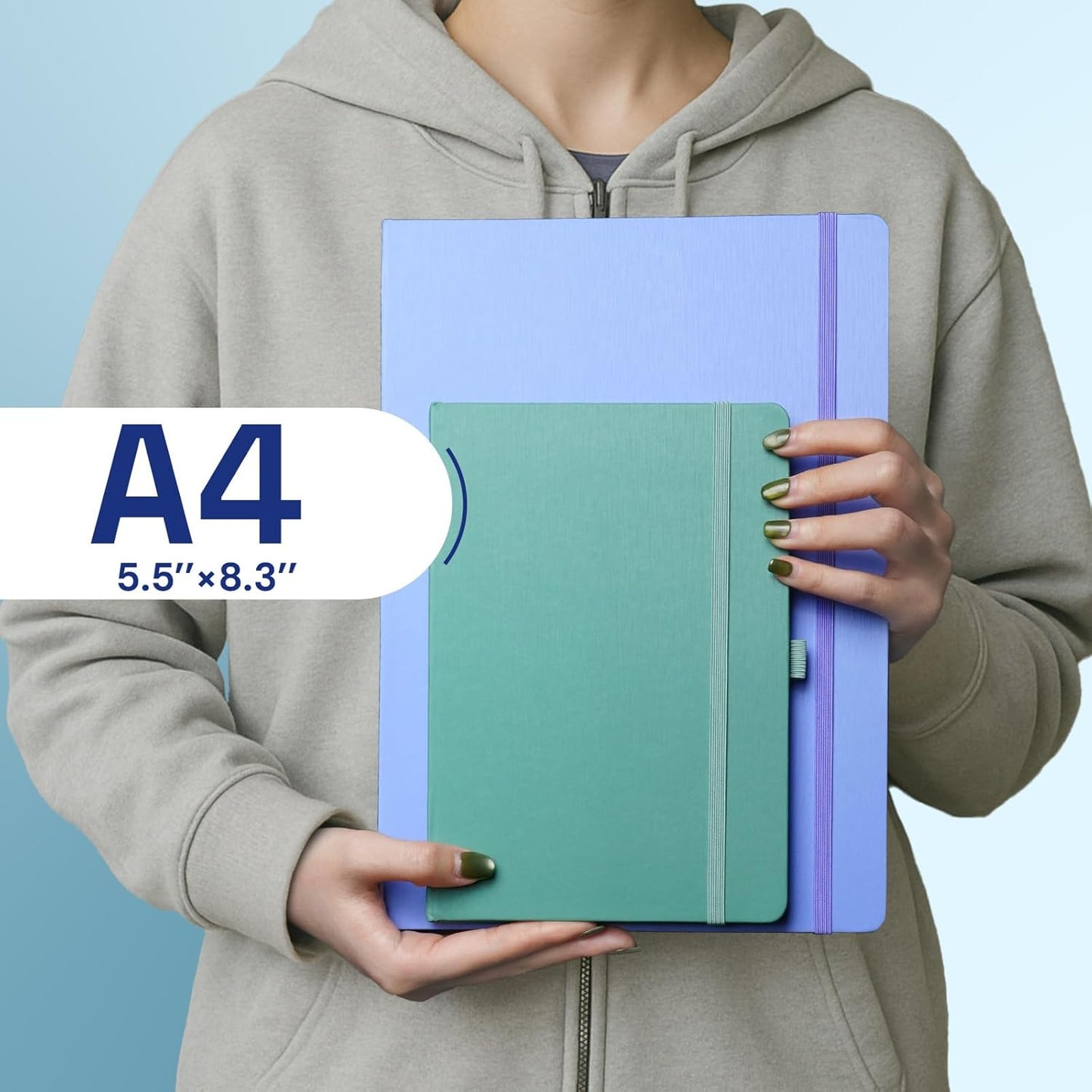 A4 Lined Journal Notebook, 8mm Ruled Notepad, Journaling for Writing, Work, School, Travel and Note Taking, Hardcover 160 Pages (80 Sheets) 8.27 x 11.6 inches (Black)