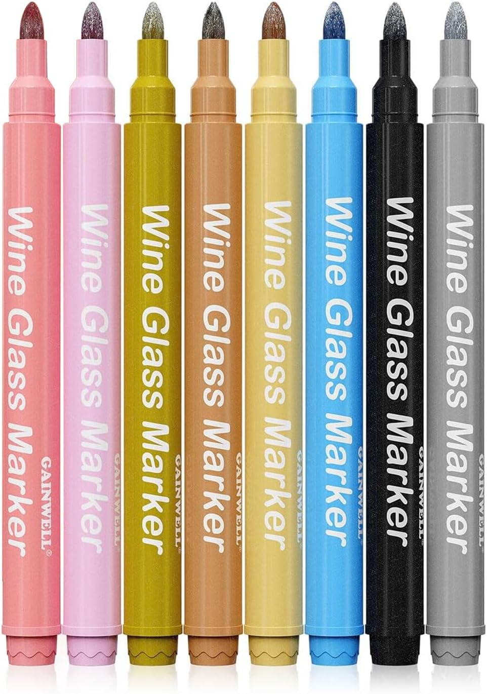Metallic Wine Glass Markers 8Pcs, Non-Toxic, Food-Safe, Dishwasher-Safe, Wine Glass Marker Pens for Ceramic Plates, Parties & Weddings