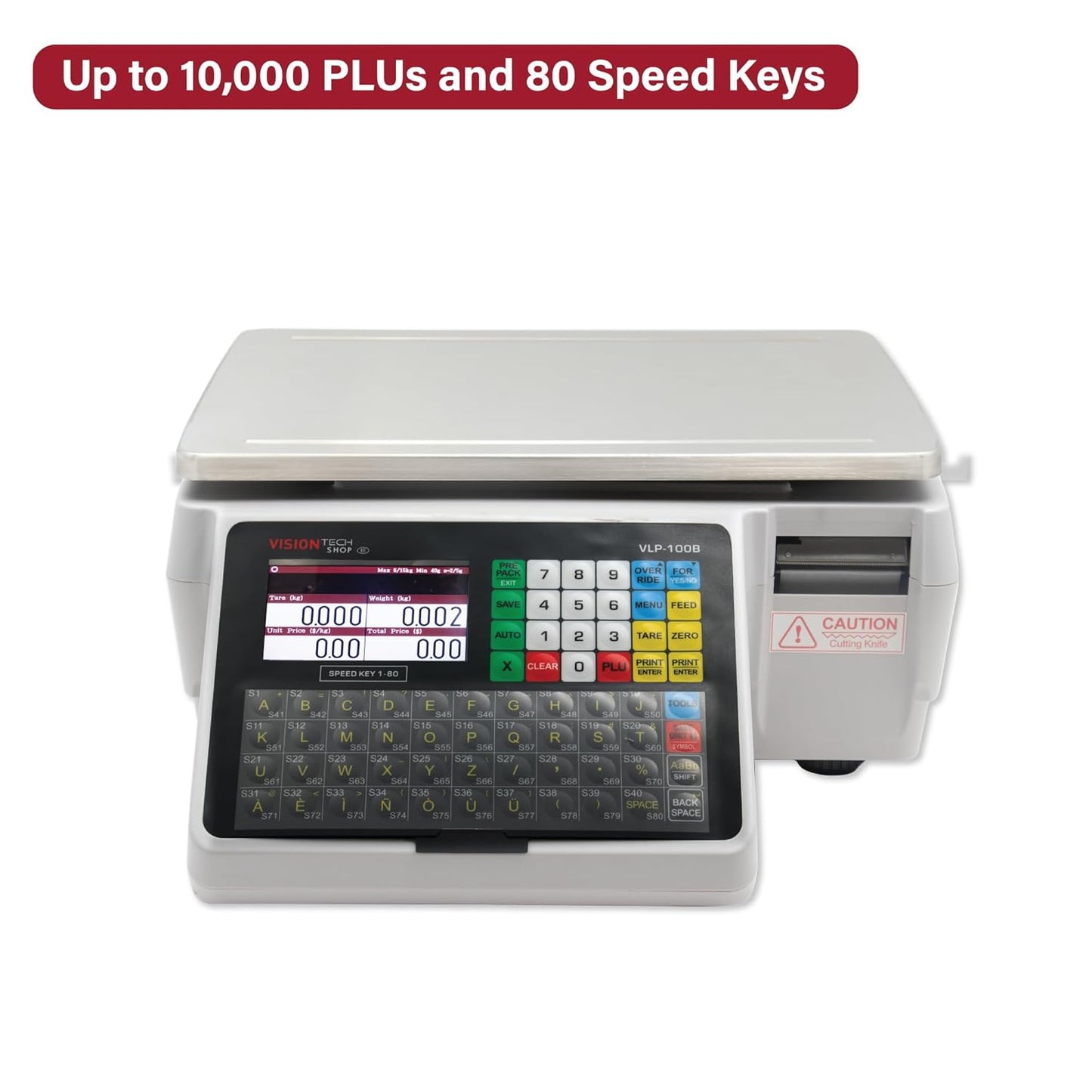 VisionTechShop VLP-100B Label Printing Scale, Capacity 30/60lb Readability 0.01/0.02lb, NTEP Legal for Trade, (Chinese Option)
