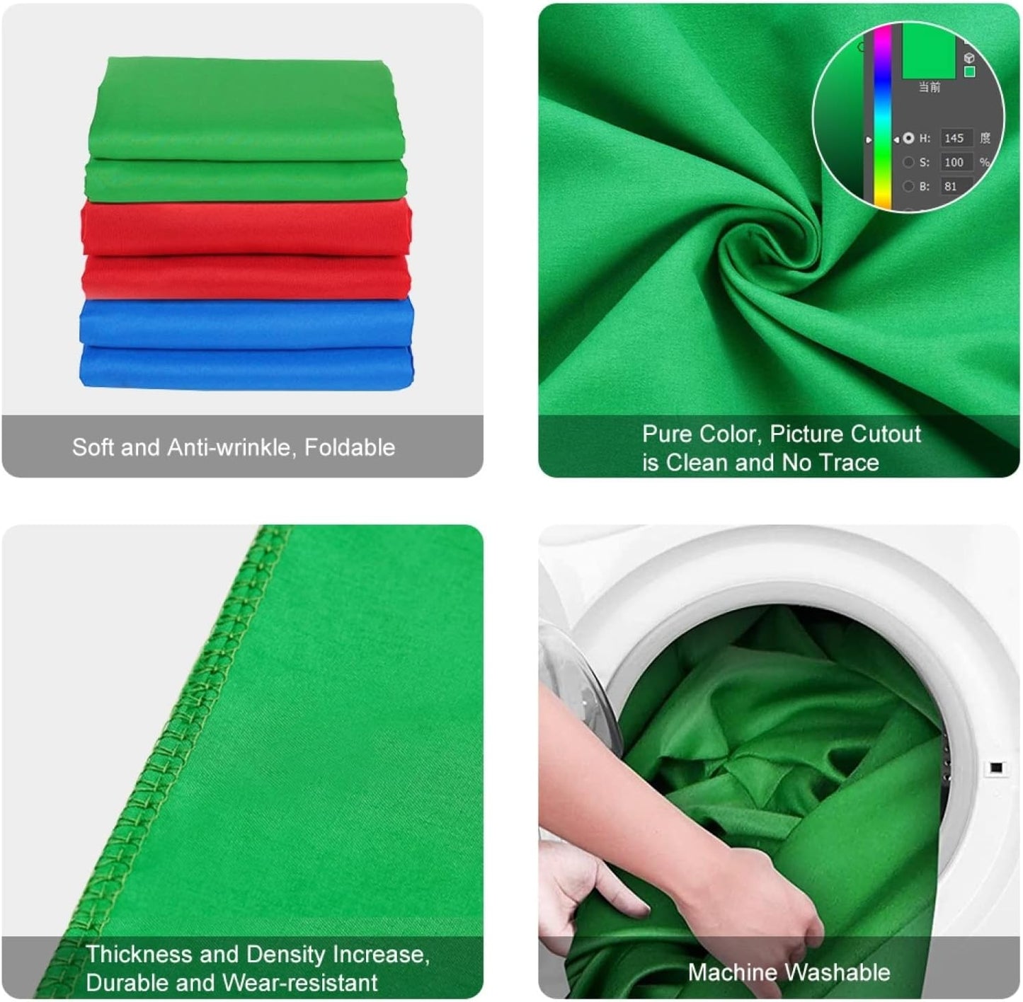 Green Screen Backdrops Curtain for Photography-PULUZ 3.3ft×6.6ft Washable Cloth Photo Background with 4 Clamps for Photoshoot YouTube Video Recording