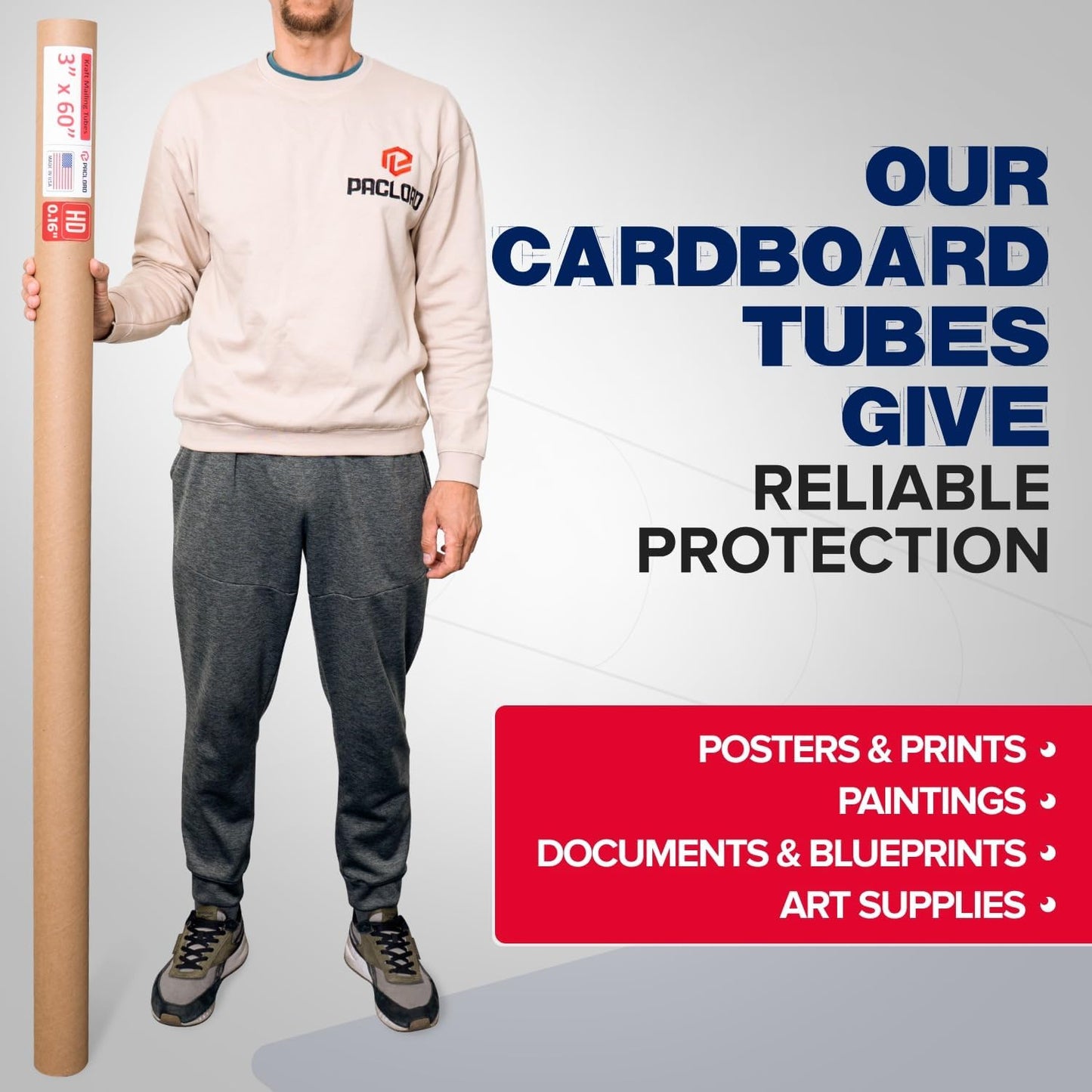3" x 60" Heavy-Duty Reinforced Cardboard Mailing Tube, Pack of 6 Tubes with 12 Caps – Secure USPS Approved – Great for Shipping and Storing of Prints, Artwork, Posters or Documents