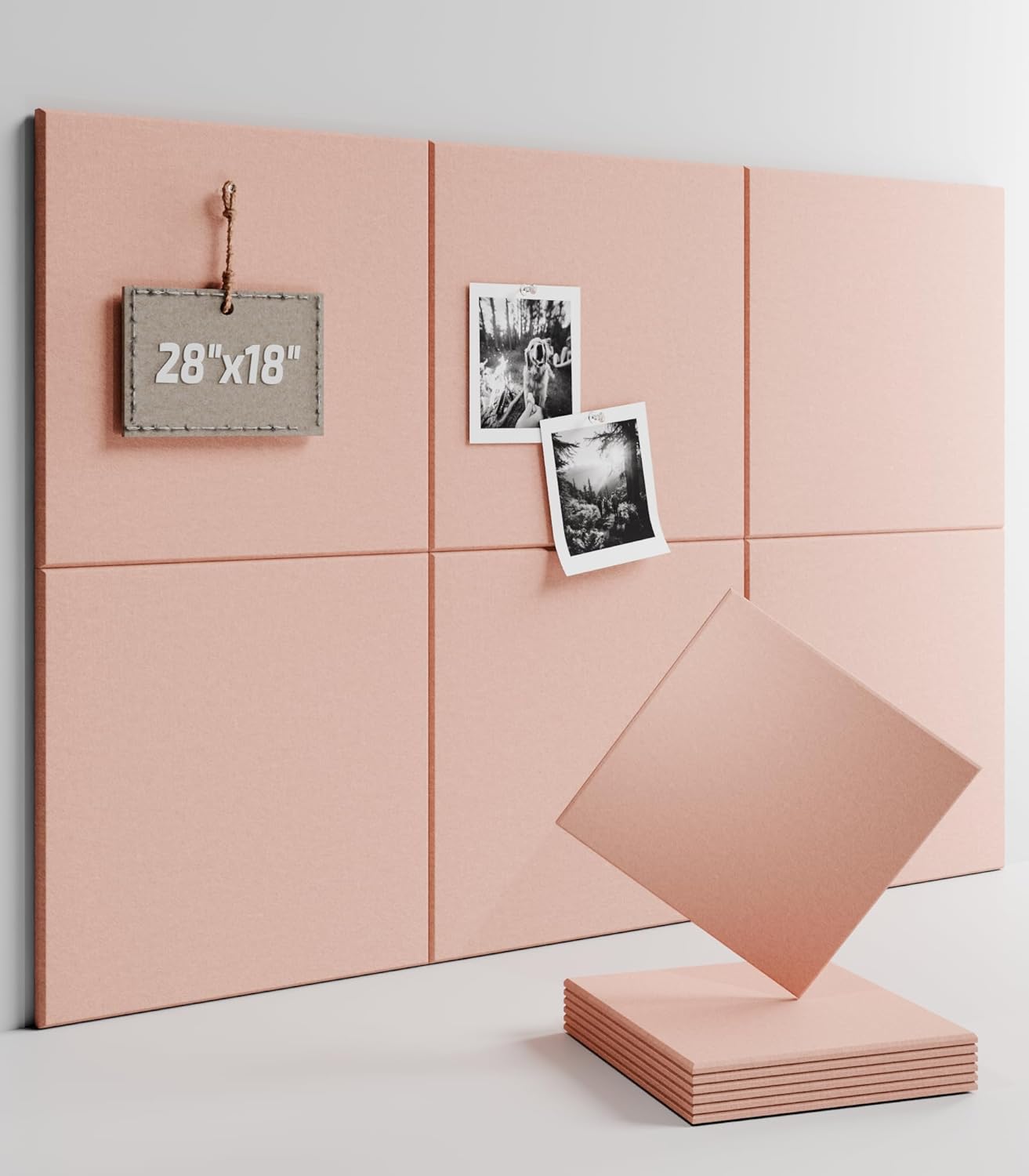 Felt Bulletin Board Tiles -28"x18" Cork Board Alternative for Office Decor, Push Pin Board Wall Organizer 6-Pack - Pink