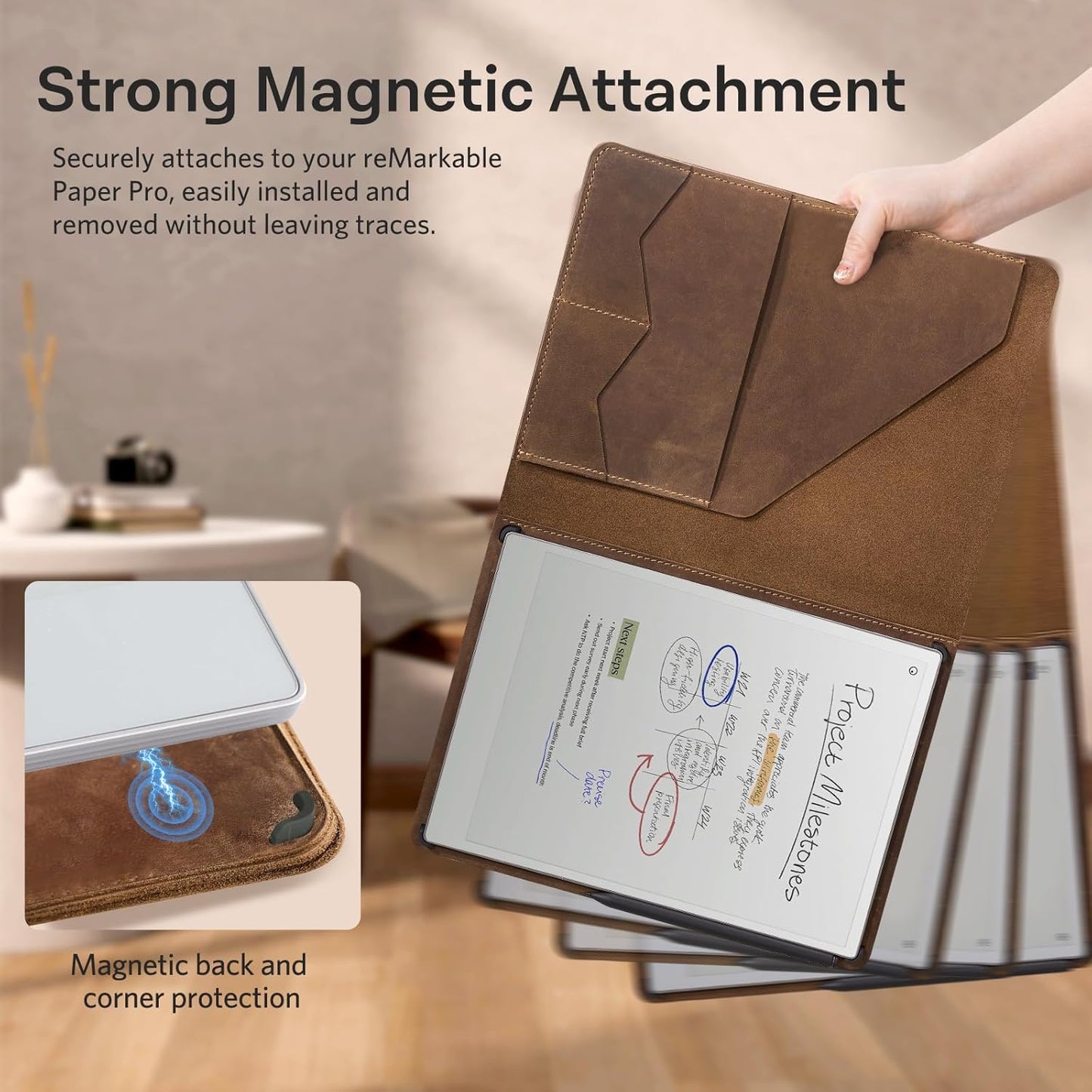 CoBak Premium Genuine Cowhide Leather Case for Remarkable Paper Pro 11.8" (2024) – Slim Magnetic Back Cover with Auto Sleep/Wake, Folder Design, and Corner Protection. Genuine Cowhide