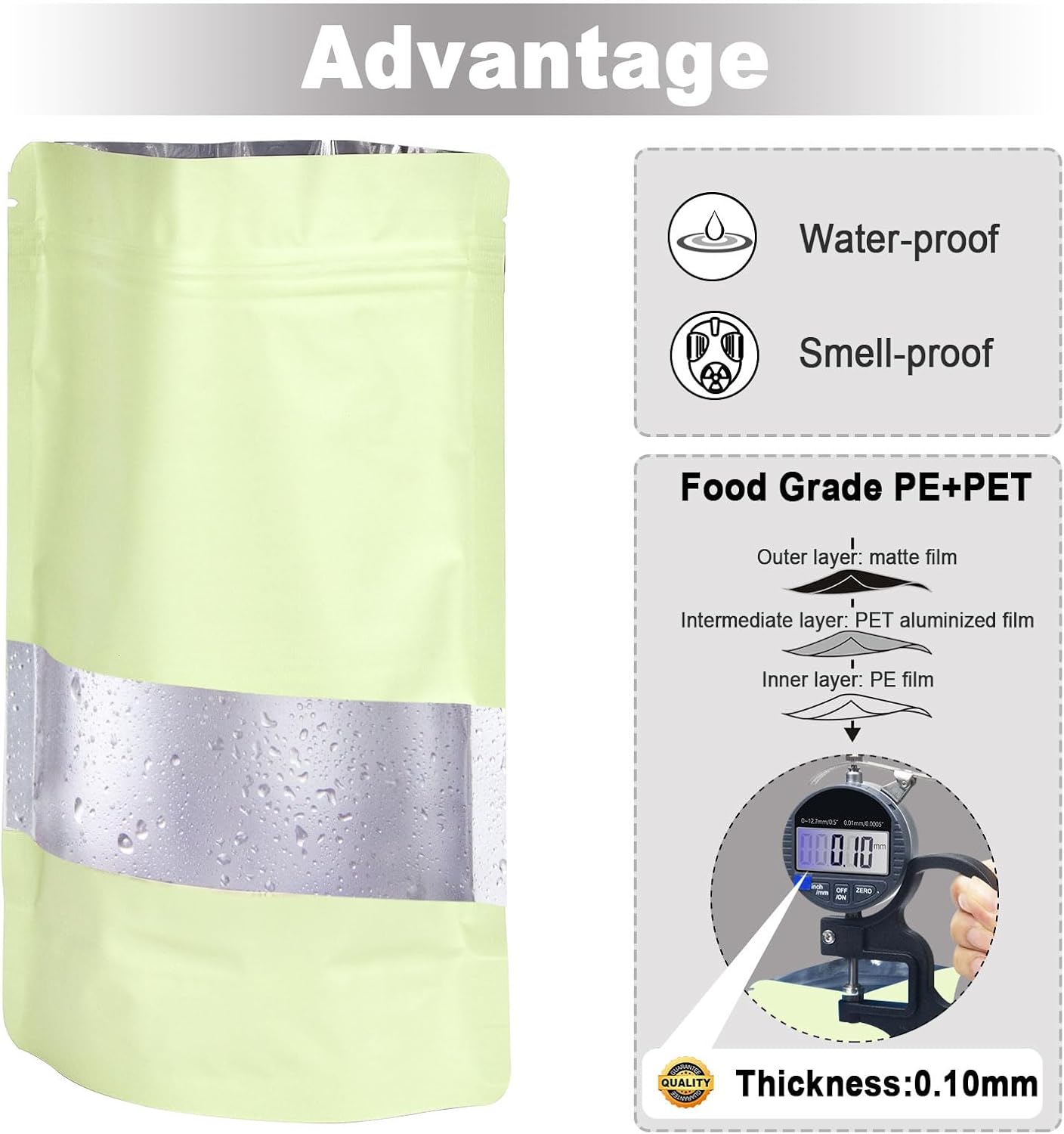 5.9"x8.6" 120pcs Mylar Bags for Food Storage,Smell Proof Bag with Matte Window Resealable Food Storage Bags for Small Business, Stand-up Foil Pouch Packaging Freeze Dried Candy Bag(Beige)
