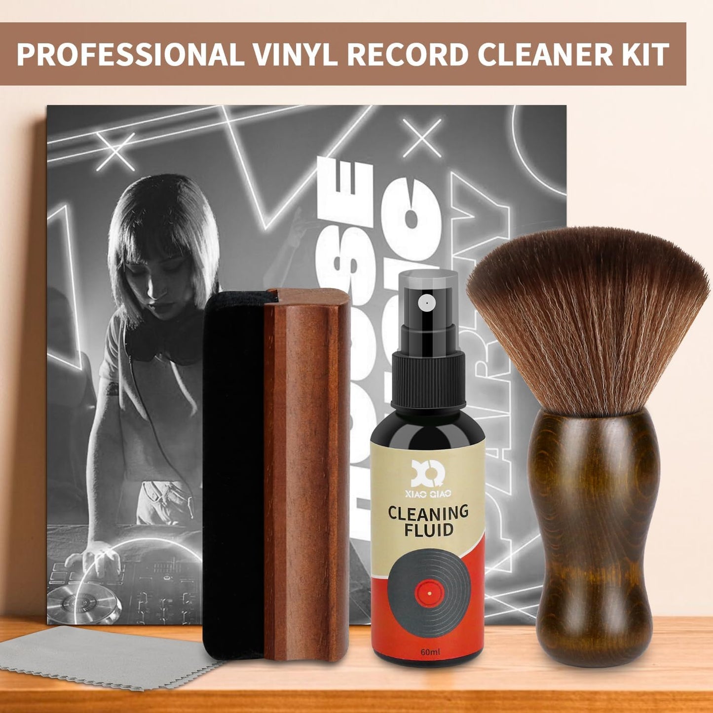 Vinyl Record Cleaner Kit - 5-in-1 Vinyl Records Cleaning Kit Includes Soft Velvet Record Brush, Cleaning Liquid, Nano Fiber Record Cleaning Brush, Cleaning Cloth and Storage Bag