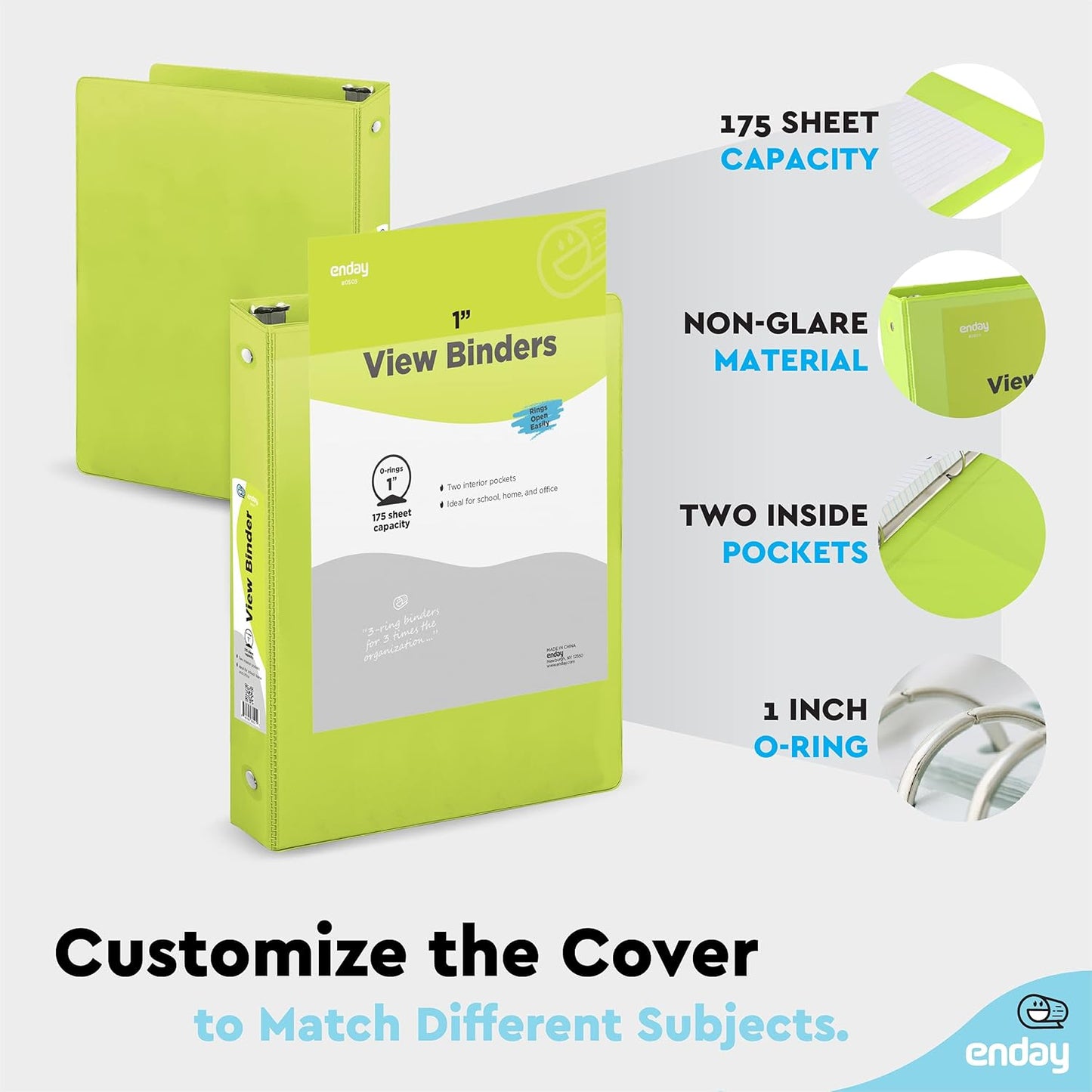 3 Ring Binder 1 Inch, 1” Clear View Cover with 2 Inside Pockets Round Ring Binder, Colored School Supplies Binders, in Grey, Pink, Blue, Purple, Green, and Red, Multicolor (24 PC) – by Enday