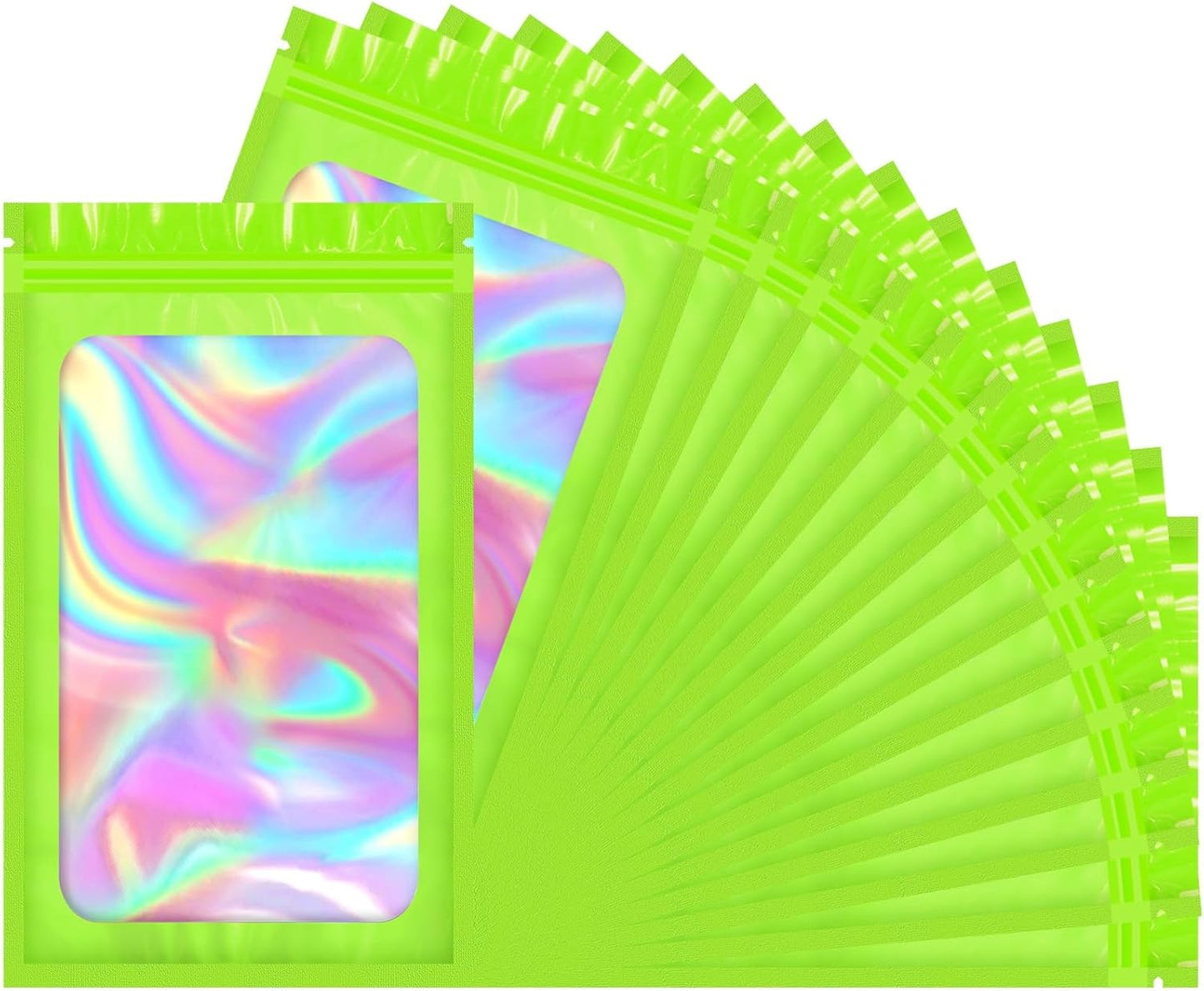 Smell Proof Bags, 100 PCS Holographic Packaging Bags, Resealable with Clear Window (3x4.7 Inch) for Snack, Cookie, Eyelash, Jewelry, Gift, Sample