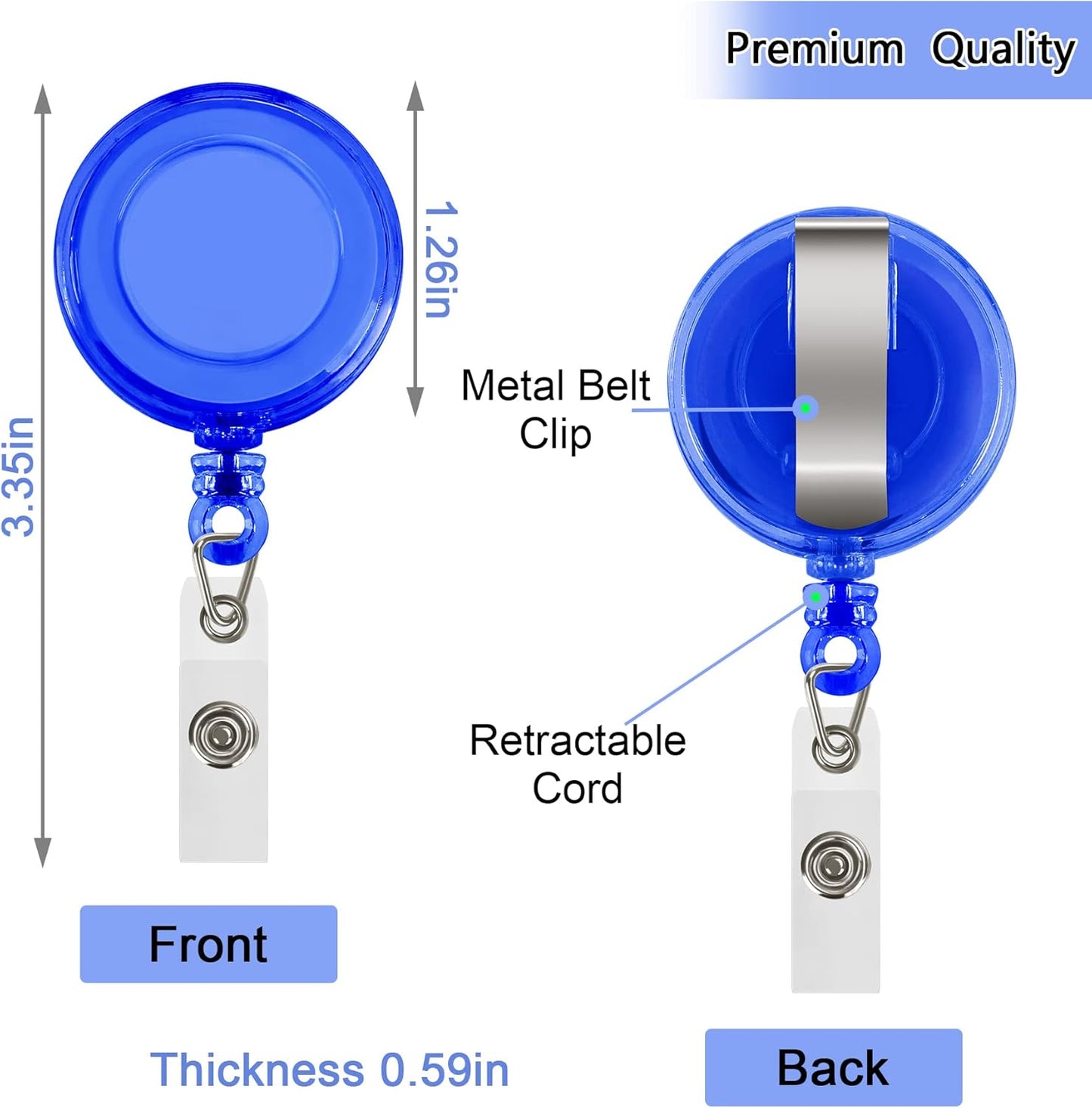 JANYUN 100 Pcs Badge Reels Retractable Badges Holder for ID Card Keychain Whistles Lanyards for School Office (Blue)
