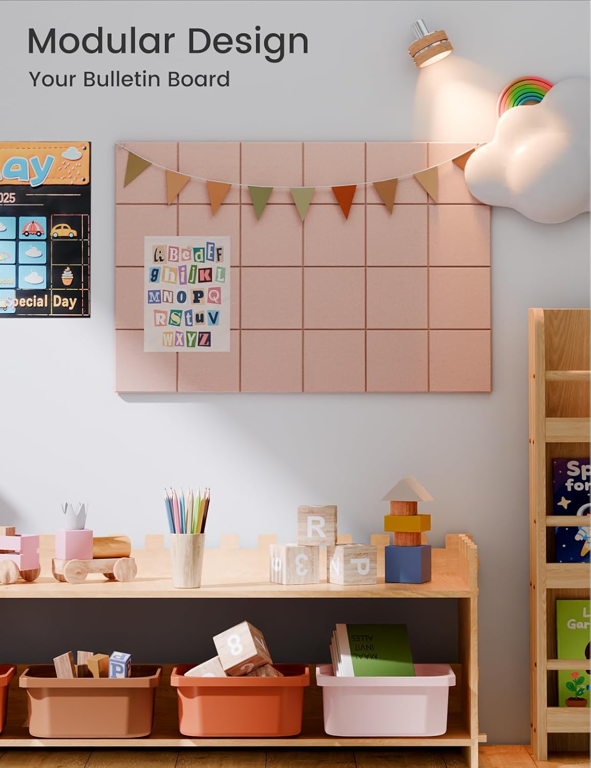 Felt Bulletin Board Tiles -28"x18" Cork Board Alternative for Office Decor, Push Pin Board Wall Organizer 6-Pack-Pink