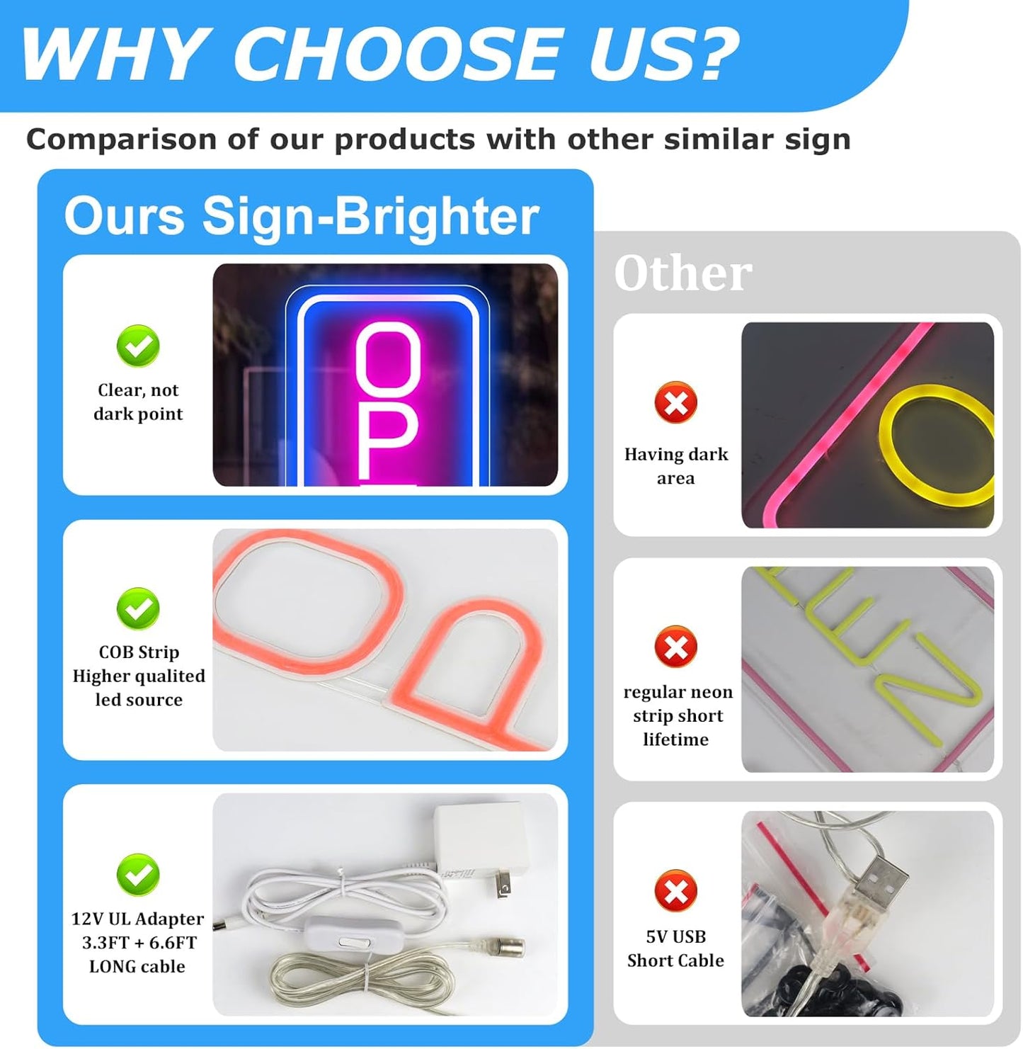 Neon Open Signs for Business, 16''x 9'' LED Open Sign, Super Bright Open Neon Sign (Blue&Pink), Neon Light Up Sign for Window Party Wall Bars Coffee Salon Club Hotel,Vertical
