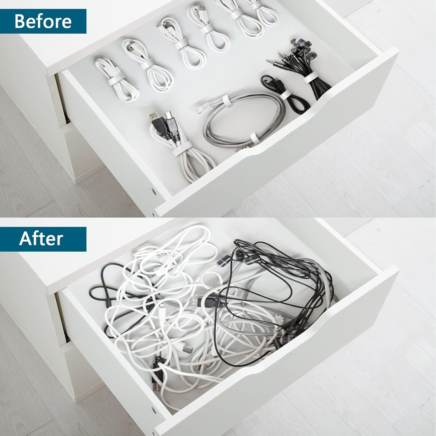 50PCS Reusable Adjustable Cable Ties, Microfiber Cloth Used for Computer Link Cable Cord Management (white)