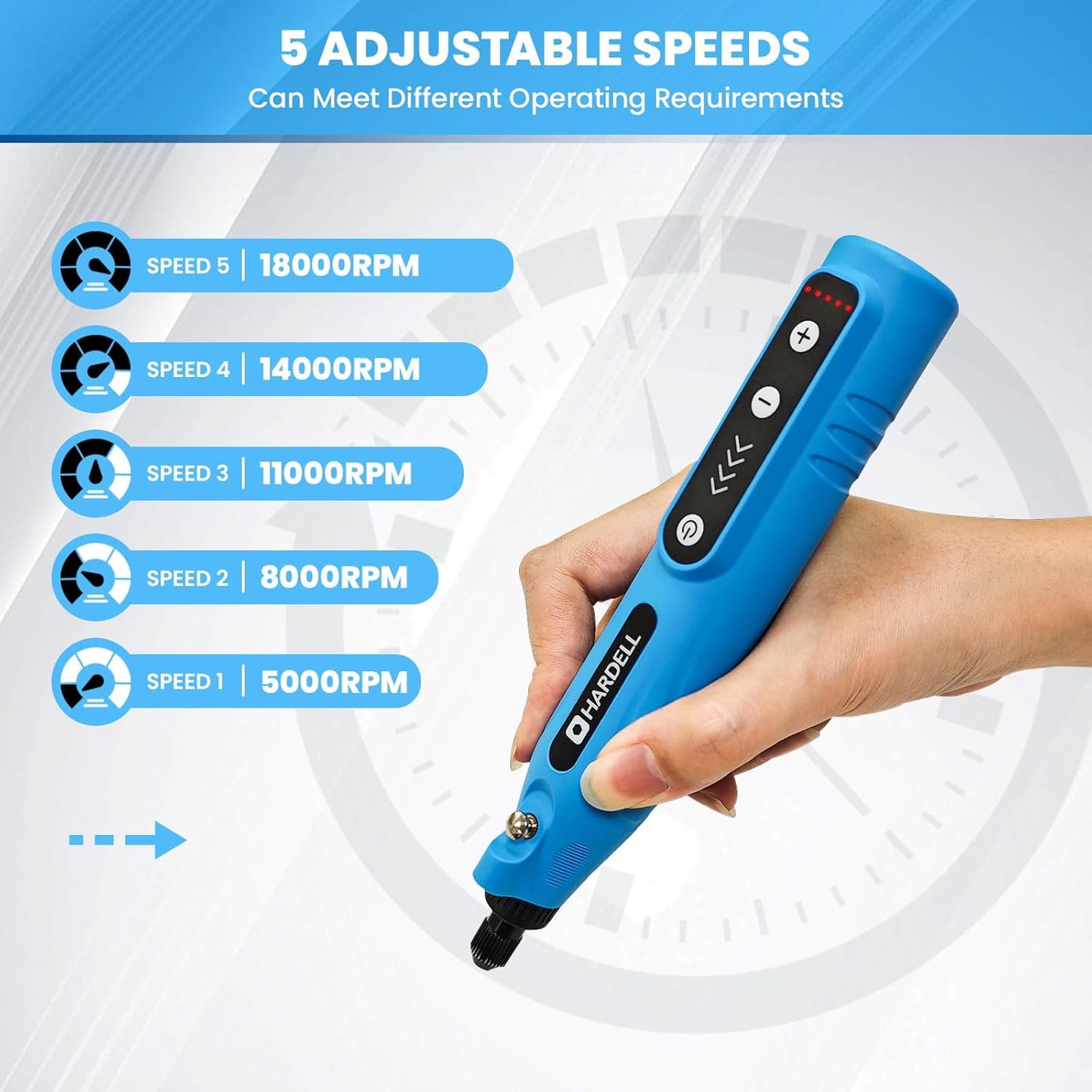 HARDELL Mini Cordless Rotary Tool, 1800RPM 5-Speeds, 2000mAh Rechargeable Battery, 4V Rotary Tool with Multifunctional Accessories for Sanding, Polishing, Carving, Handmade, DIY Creations