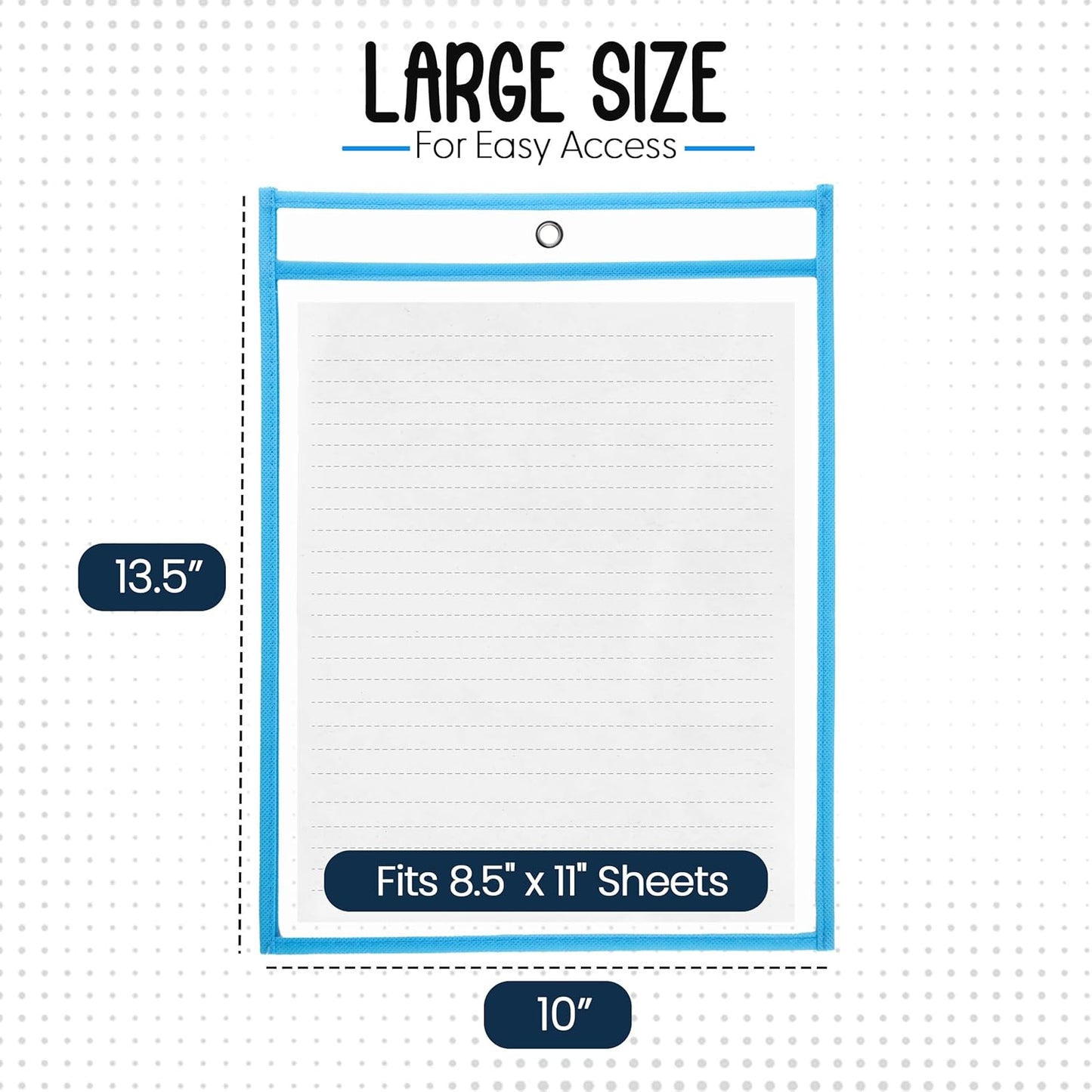 Essex Wares - 6 Pack, Light Blue, Water-Resistant Dry Erase Pocket Document Protectors, 10" Wide x 13.5" Tall - Dry Erase Clear Plastic Sleeves - Reusable & Easy Erase Plastic Invoice Holders