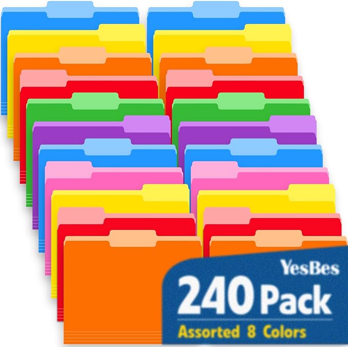 240 Pack Colored File Folders, 1/3 Cut Tab File Folders Letter Size 8.5 x 11 by YesBes