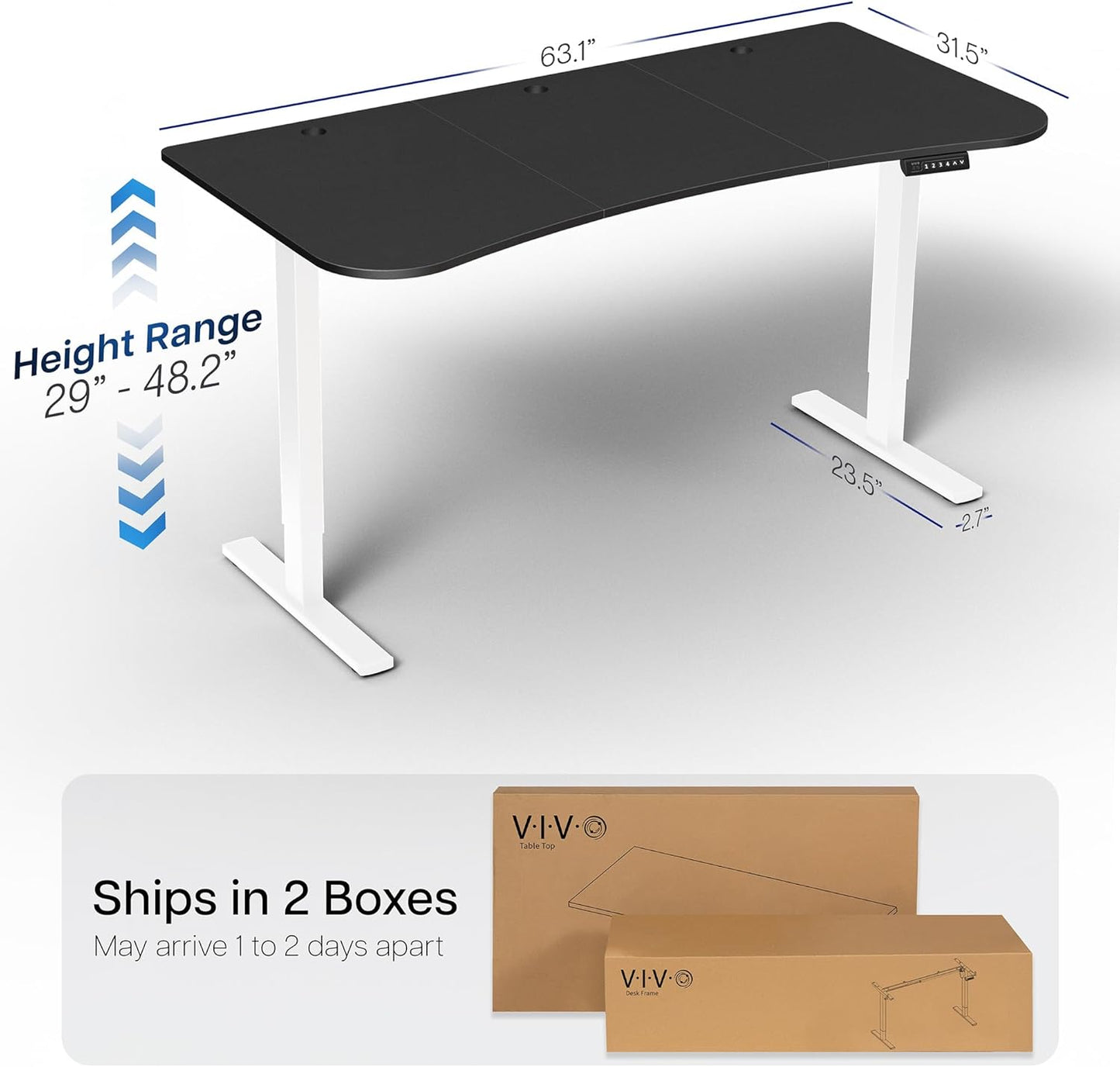 VIVO Electric 63 x 32 in Standing Desk, Memory Height Adjustment, 1B Series, Black Top White Frame, DESK-KIT-1W1B