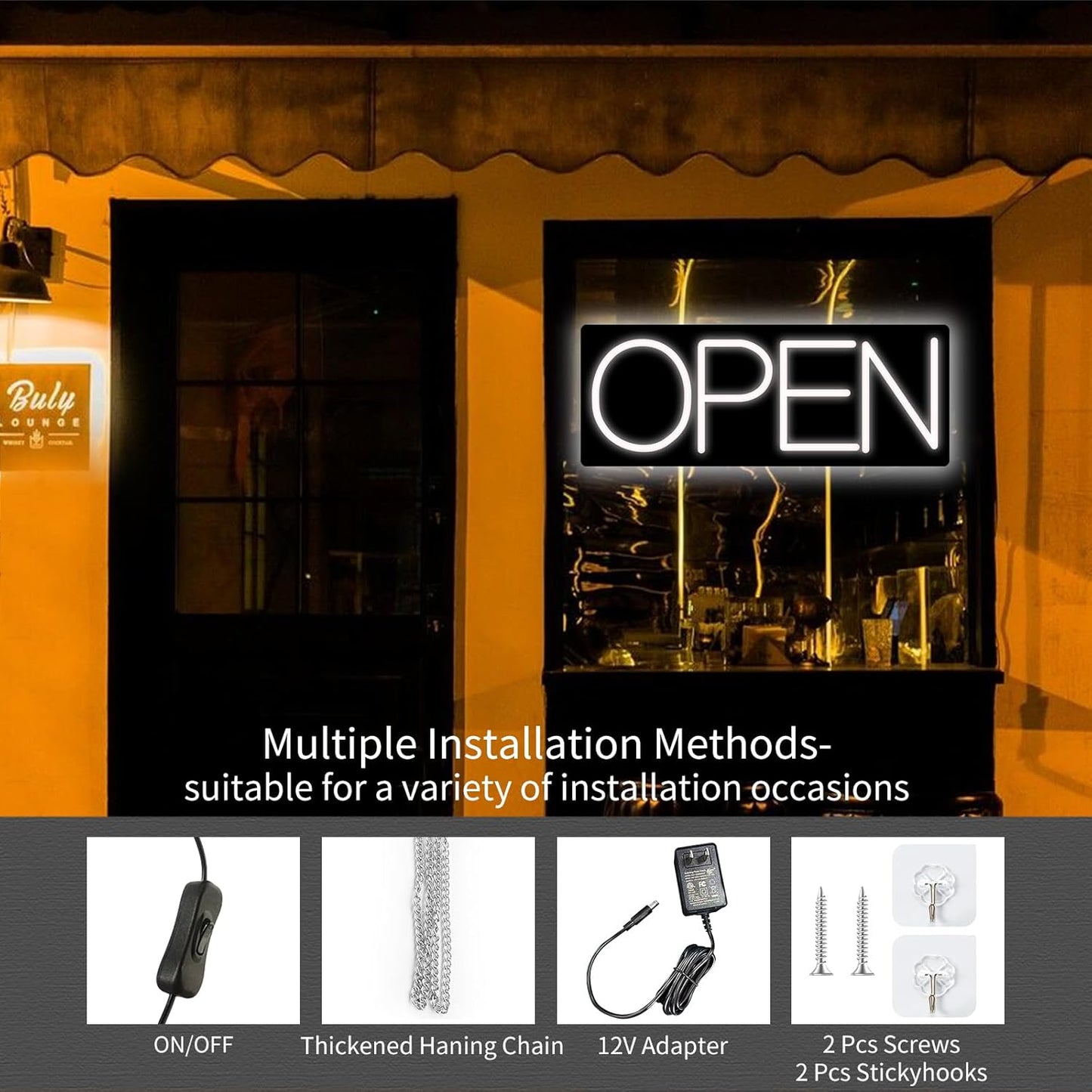 Open Signs for Business, LED Neon Open Sign 16 Inch 12V/2A Ultra Bright Lighted Open Sign Electric Light Up Open Sign for Business Storefront Window Glass Door Retail Shop Store Bar Salon Restaurant White