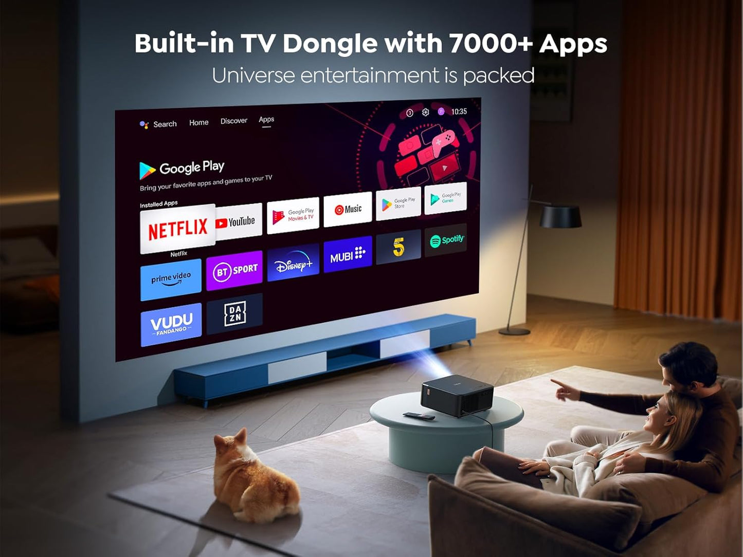 Projector 4K with Google TV, YABER K2s WiFi 6 Bluetooth Projector, Sound by JBL, Dolby Audio, Auto Focus & Keystone,Native 1080P 4K Supported Outdoor Movie Projector with Netflix 7000+ Apps