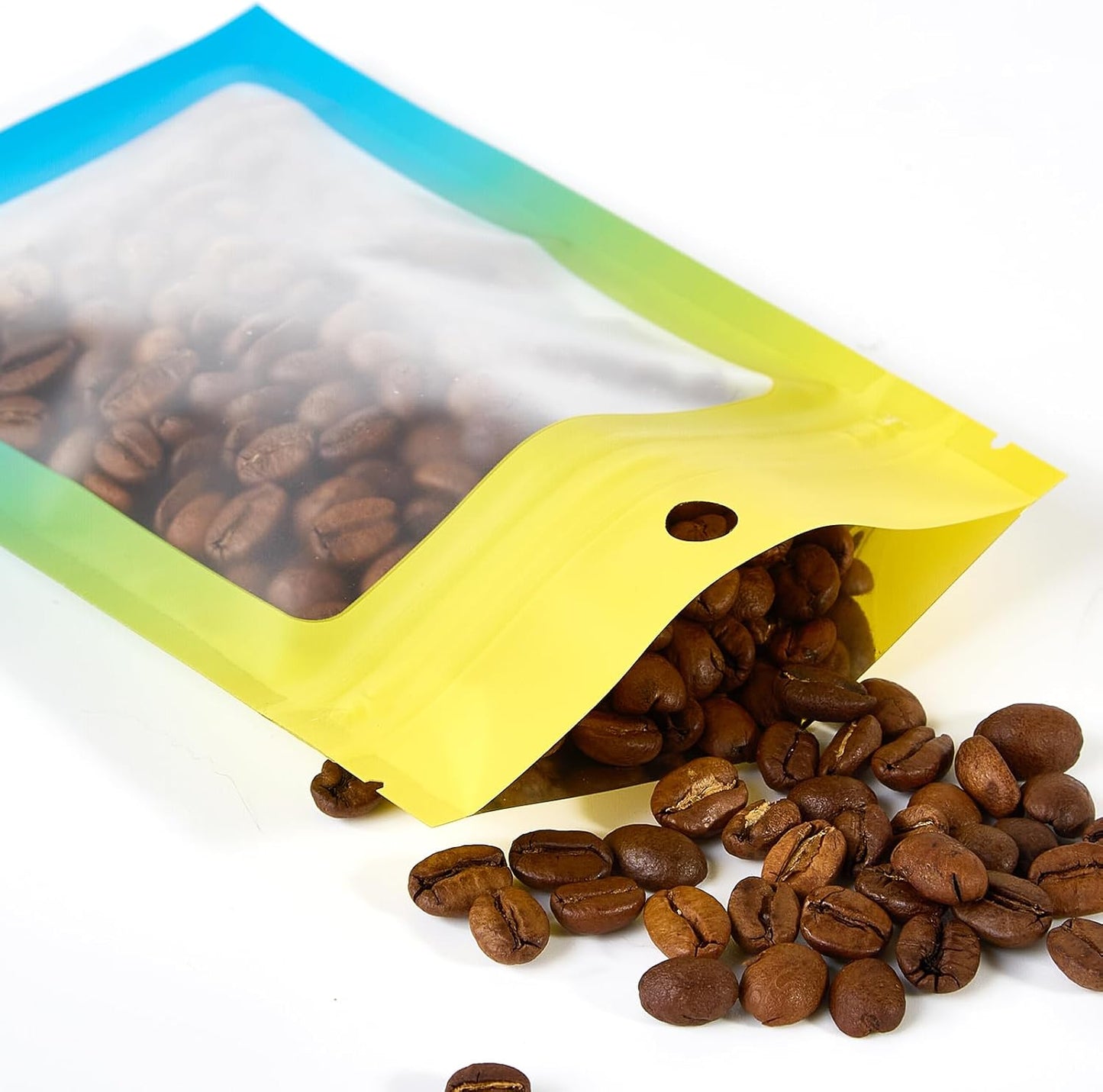 100 Pcs Resealable Mylar Bags, Gradient Color Food Storage Bags, Zip Bag Foil Bags Packaging Pouch for Food Storage, Sample, Small Business (Yellow Blue, 3.1 X 4.7 Inch)