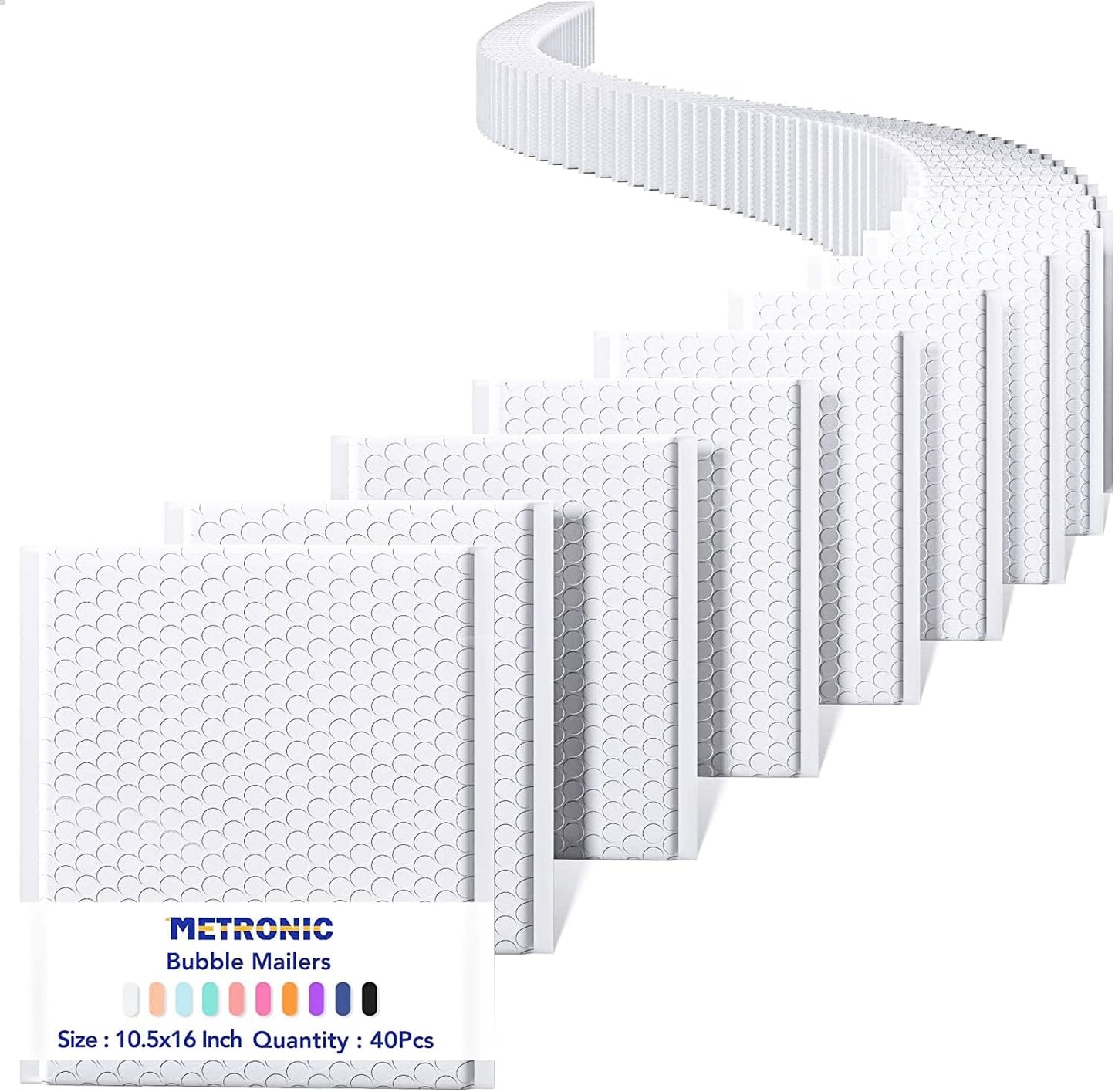 Metronic 40 Pack Bubble Mailer, 10.5x16 "Padded Envelopes, Strong Adhesion Bubble Mailers White Large Shipping Mailing Envelopes for Small Business,Books,Clothes, Bubble Mailers Usable Size 10.5x15